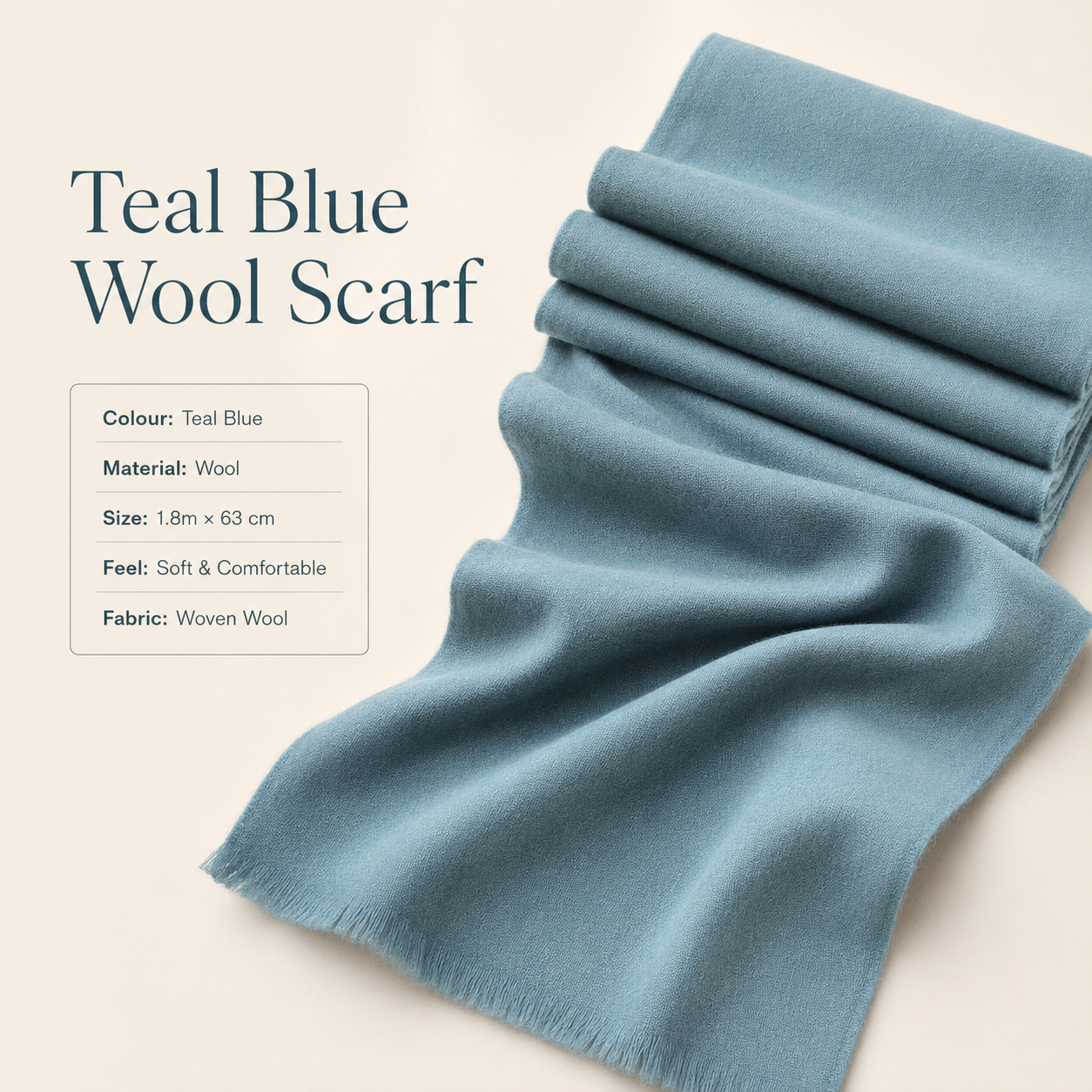 Teal Blue Wool Scarf Soft Warm Woven Winter Shawl Wrap 1.8m x 63cm 1 Teal Blue Wool Scarf Soft Warm Woven Winter Shawl Wrap 1.8m x 63cm