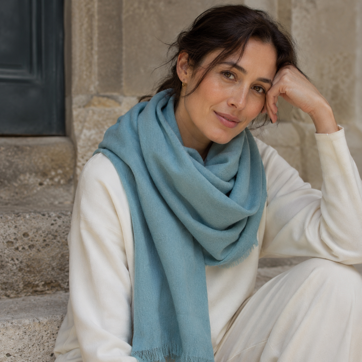 Teal Blue Wool Scarf Soft Warm Woven Winter Shawl Wrap 1.8m x 63cm 7 Teal Blue Wool Scarf Soft Warm Woven Winter Shawl Wrap 1.8m x 63cm - Image 7