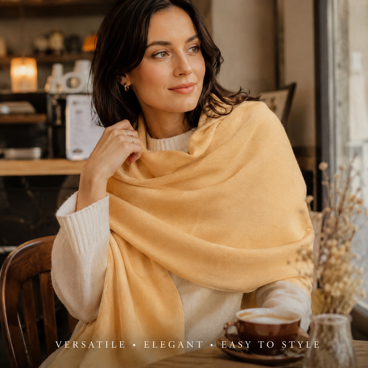 Light Apricot Wool Scarf Soft Warm Woven Winter Shawl Wrap 1.8m x 63cm 6 Light Apricot Wool Scarf Soft Warm Woven Winter Shawl Wrap 1.8m x 63cm - Image 6