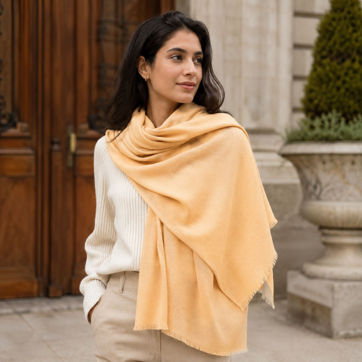 Light Apricot Wool Scarf Soft Warm Woven Winter Shawl Wrap 1.8m x 63cm 7 Light Apricot Wool Scarf Soft Warm Woven Winter Shawl Wrap 1.8m x 63cm - Image 7