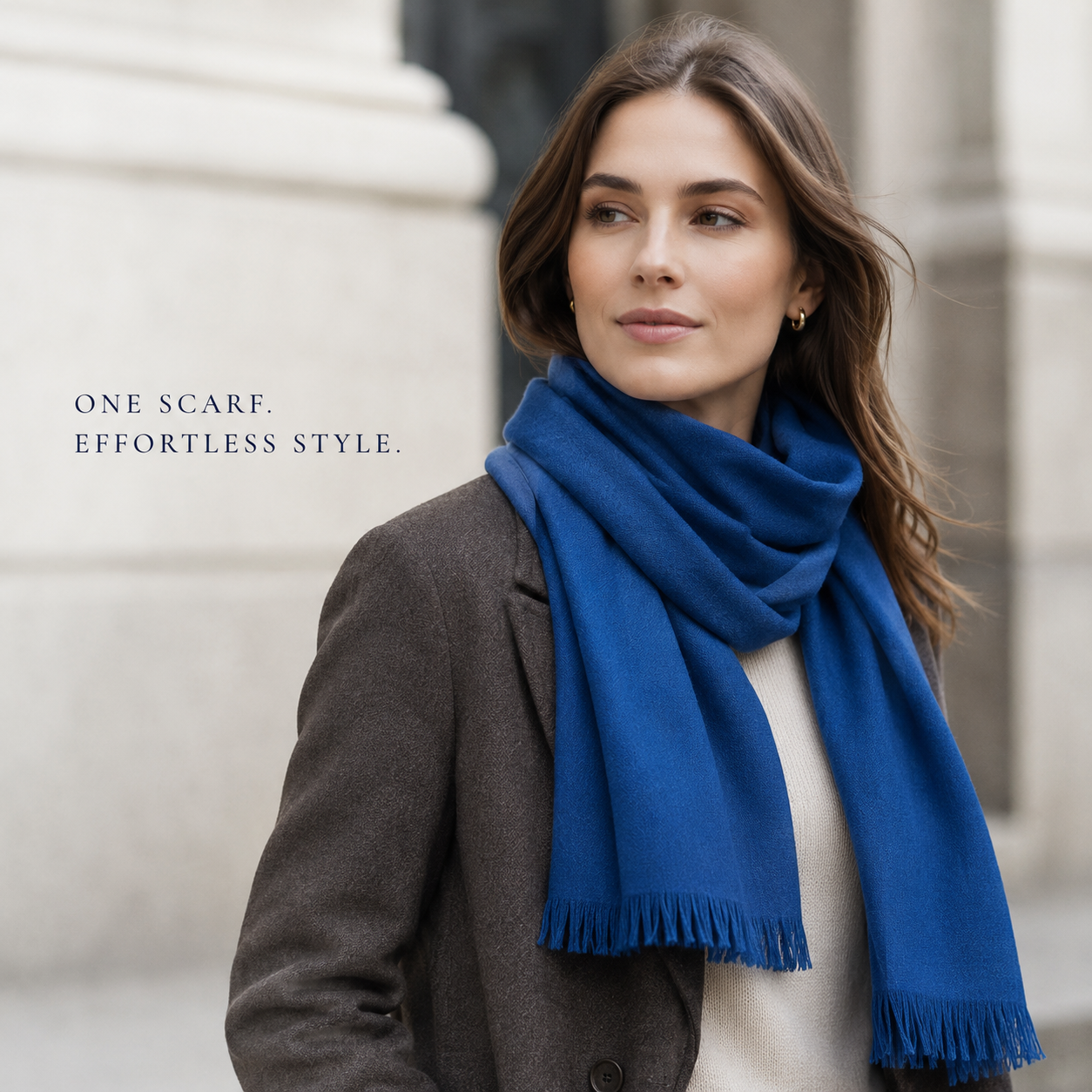 Classic Blue Wool Scarf Soft Winter Warm Fringed Shawl Wrap 5 Classic Blue Wool Scarf Soft Winter Warm Fringed Shawl Wrap - Image 5