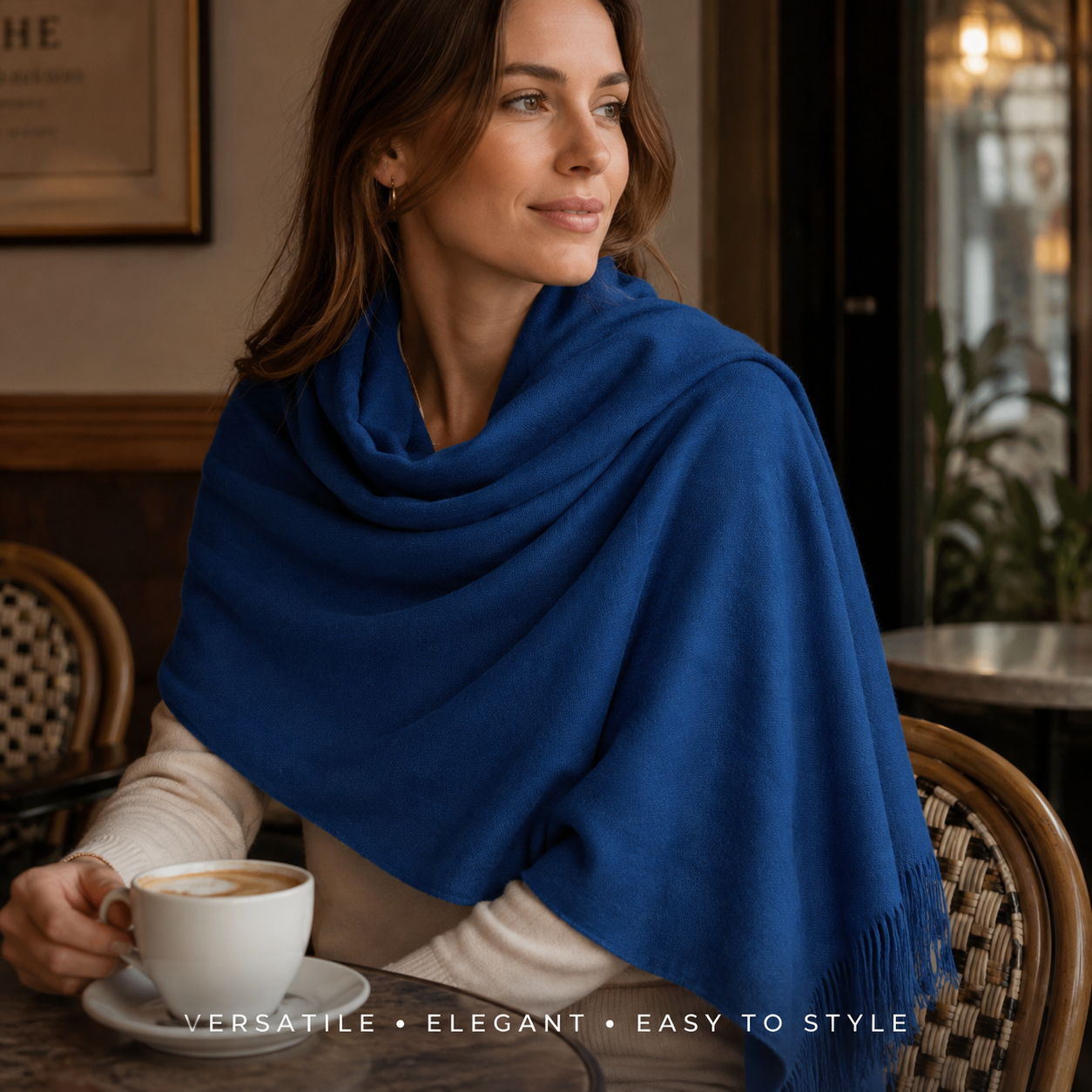 Classic Blue Wool Scarf Soft Winter Warm Fringed Shawl Wrap 6 Classic Blue Wool Scarf Soft Winter Warm Fringed Shawl Wrap - Image 6