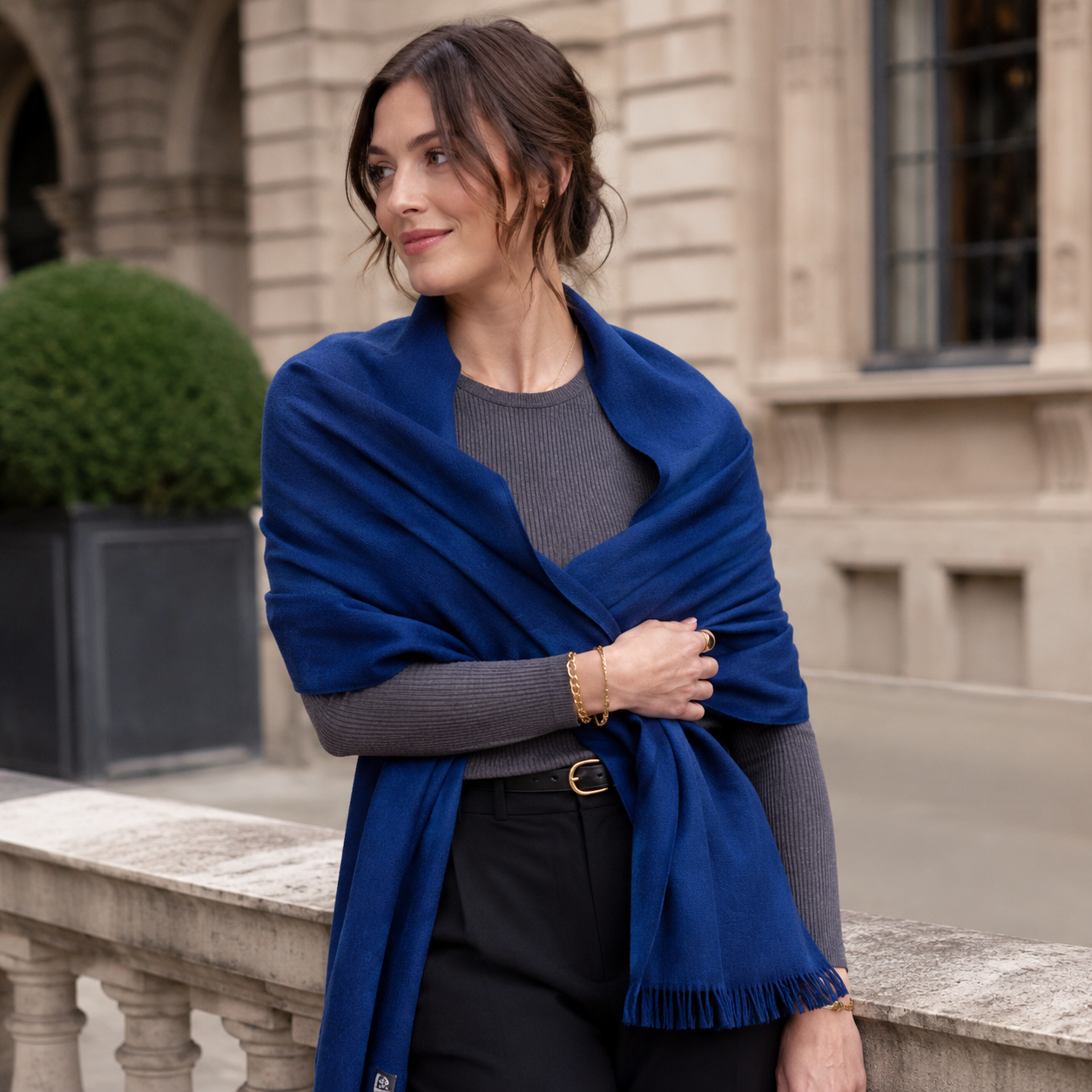 Classic Blue Wool Scarf Soft Winter Warm Fringed Shawl Wrap 7 Classic Blue Wool Scarf Soft Winter Warm Fringed Shawl Wrap - Image 7