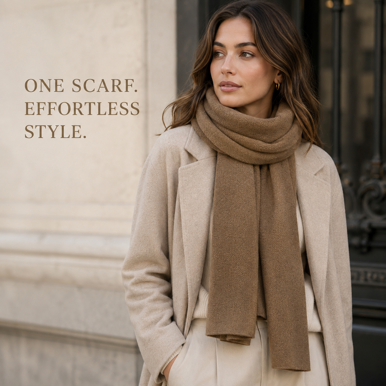 Khaki Brown Wool Scarf Soft Warm Woven Winter Shawl Wrap 1.8m x 63cm 5 Khaki Brown Wool Scarf Soft Warm Woven Winter Shawl Wrap 1.8m x 63cm - Image 5