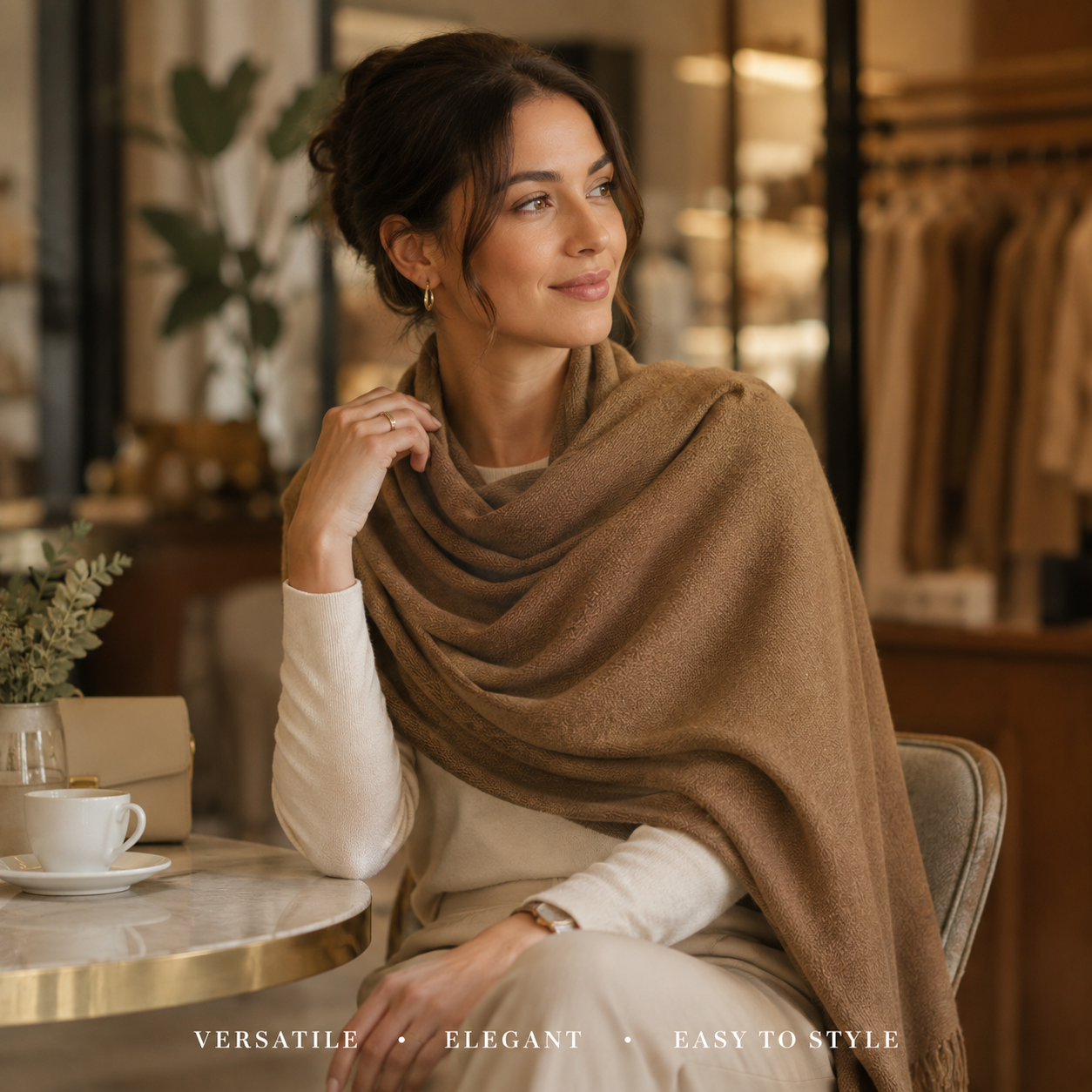 Khaki Brown Wool Scarf Soft Warm Woven Winter Shawl Wrap 1.8m x 63cm 6 Khaki Brown Wool Scarf Soft Warm Woven Winter Shawl Wrap 1.8m x 63cm - Image 6