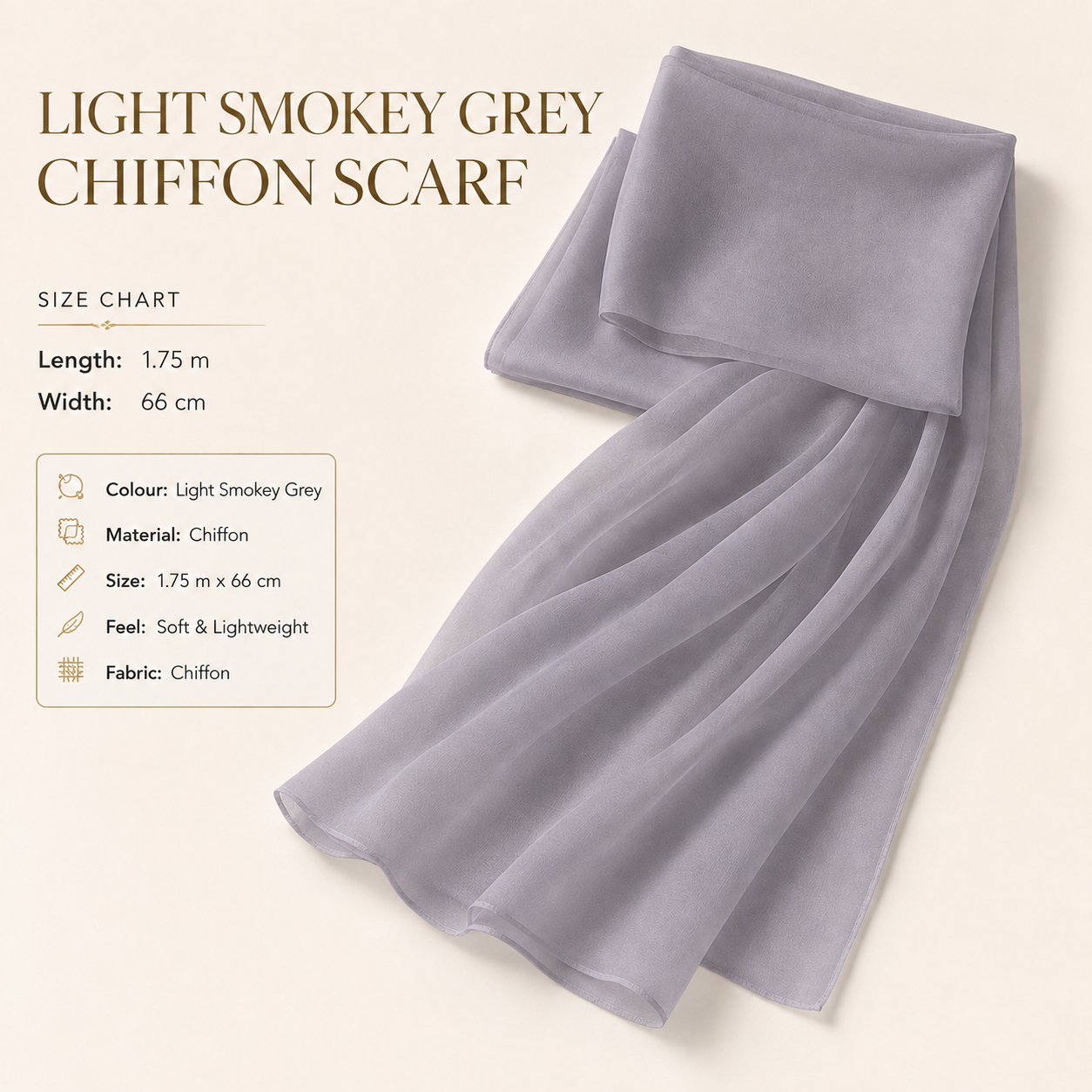 Light Smokey Grey Chiffon Scarf Women Soft Lightweight Hijab Shawl Wrap 1 Light Smokey Grey Chiffon Scarf Women Soft Lightweight Hijab Shawl Wrap