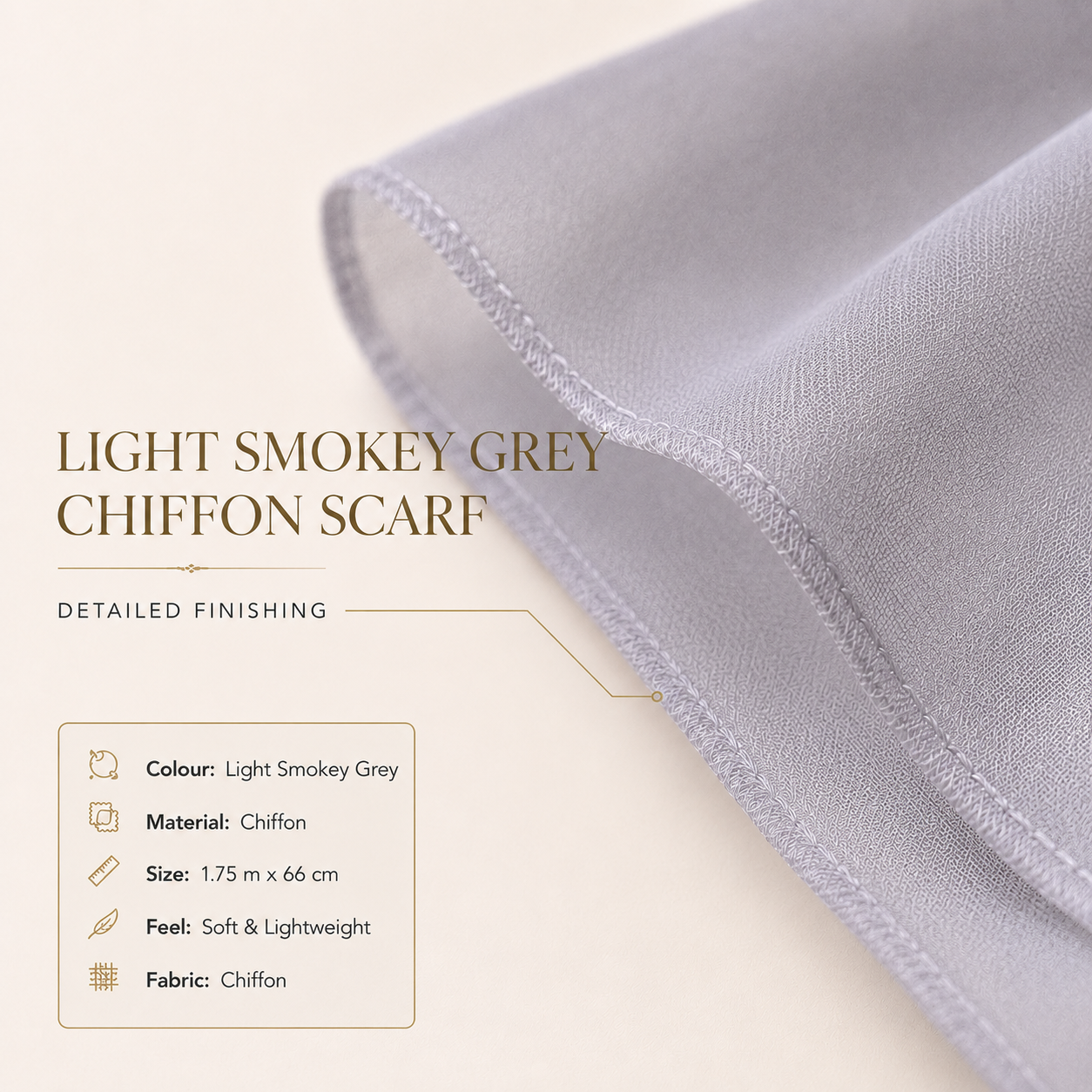 Light Smokey Grey Chiffon Scarf Women Soft Lightweight Hijab Shawl Wrap 3 Light Smokey Grey Chiffon Scarf Women Soft Lightweight Hijab Shawl Wrap - Image 3