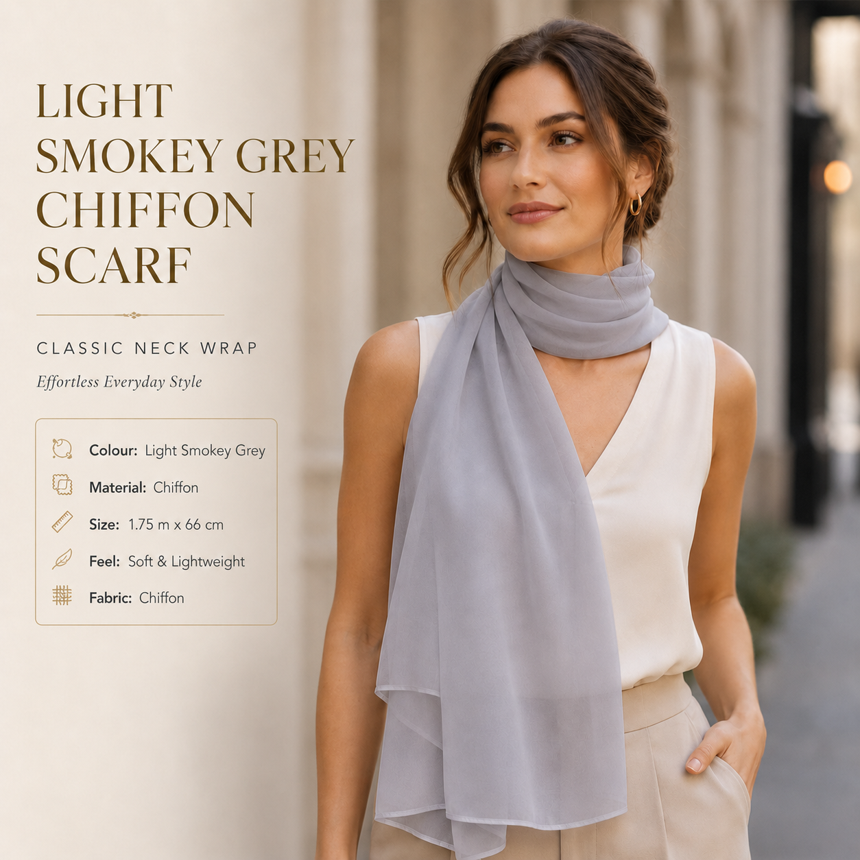 Light Smokey Grey Chiffon Scarf Women Soft Lightweight Hijab Shawl Wrap 5 Light Smokey Grey Chiffon Scarf Women Soft Lightweight Hijab Shawl Wrap - Image 5