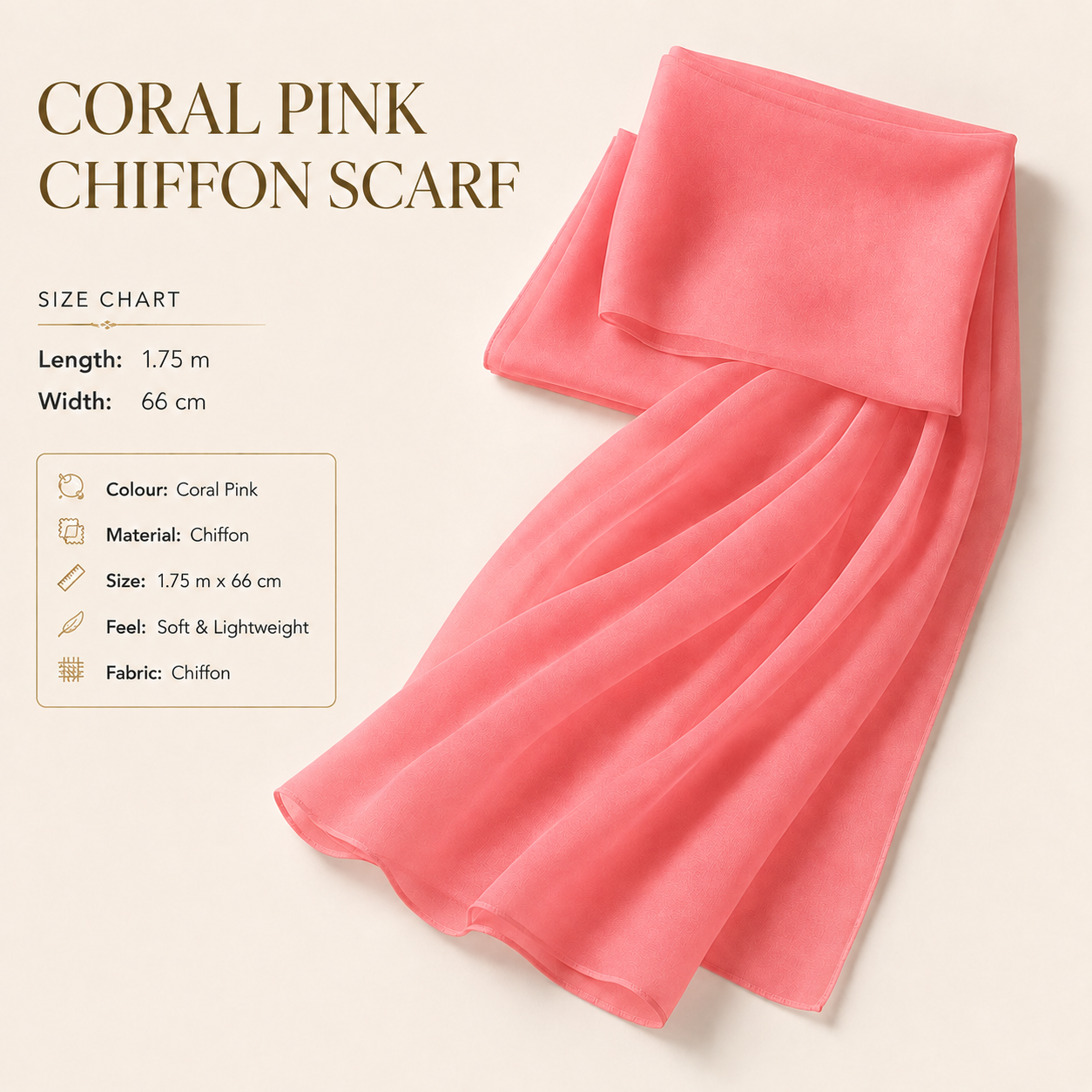 Coral Pink Chiffon Scarf Women Soft Lightweight Hijab Shawl Wrap 1 Coral Pink Chiffon Scarf Women Soft Lightweight Hijab Shawl Wrap