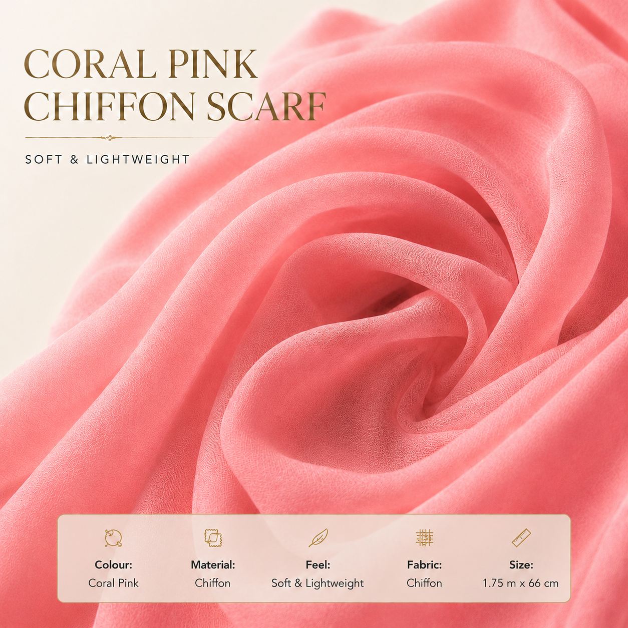 Coral Pink Chiffon Scarf Women Soft Lightweight Hijab Shawl Wrap 2 Coral Pink Chiffon Scarf Women Soft Lightweight Hijab Shawl Wrap - Image 2