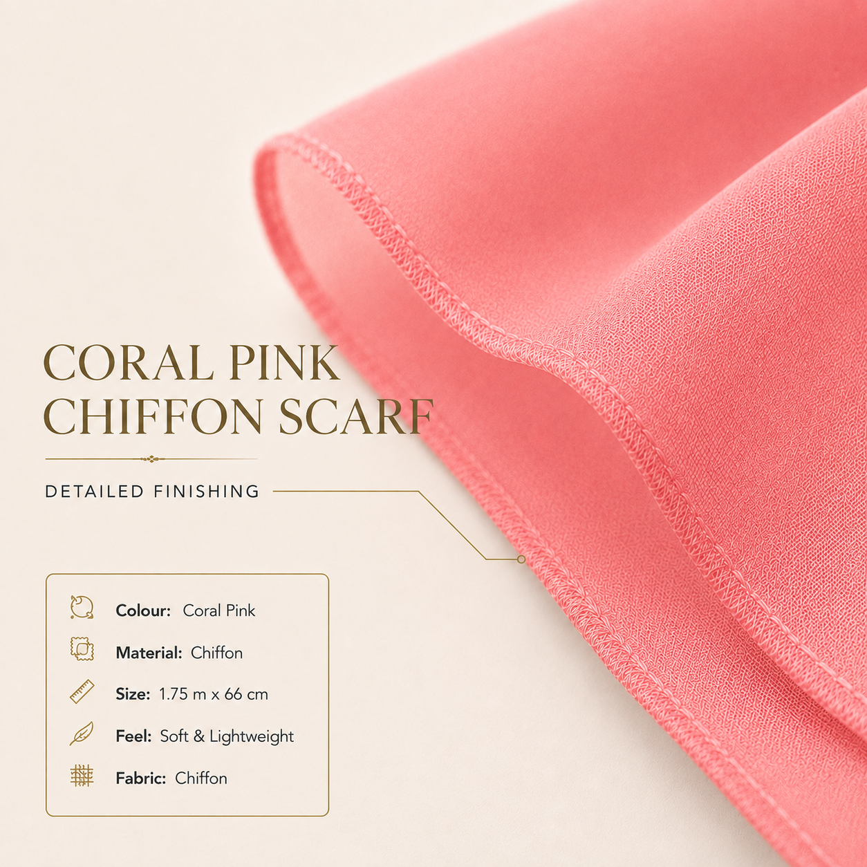 Coral Pink Chiffon Scarf Women Soft Lightweight Hijab Shawl Wrap 3 Coral Pink Chiffon Scarf Women Soft Lightweight Hijab Shawl Wrap - Image 3