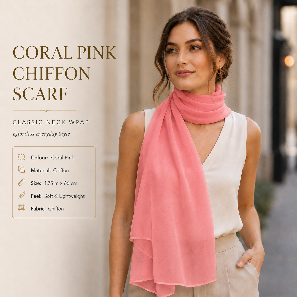 Coral Pink Chiffon Scarf Women Soft Lightweight Hijab Shawl Wrap 5 Coral Pink Chiffon Scarf Women Soft Lightweight Hijab Shawl Wrap - Image 5