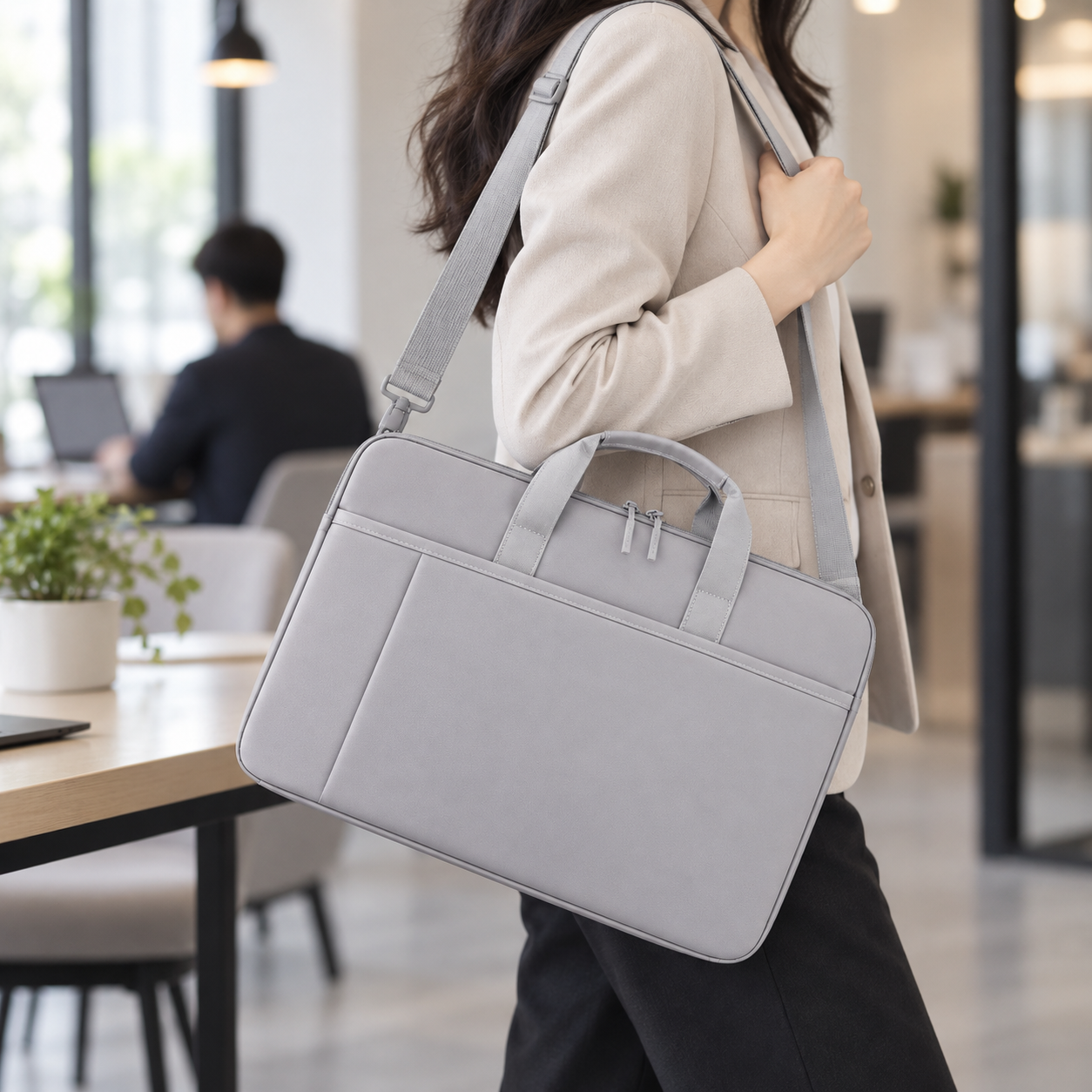 Grey Laptop Shoulder Bag 15.6 Inch Padded Briefcase Adjustable Strap Office Work 5 Grey Laptop Shoulder Bag 15.6 Inch Padded Briefcase Adjustable Strap Office Work - Image 5