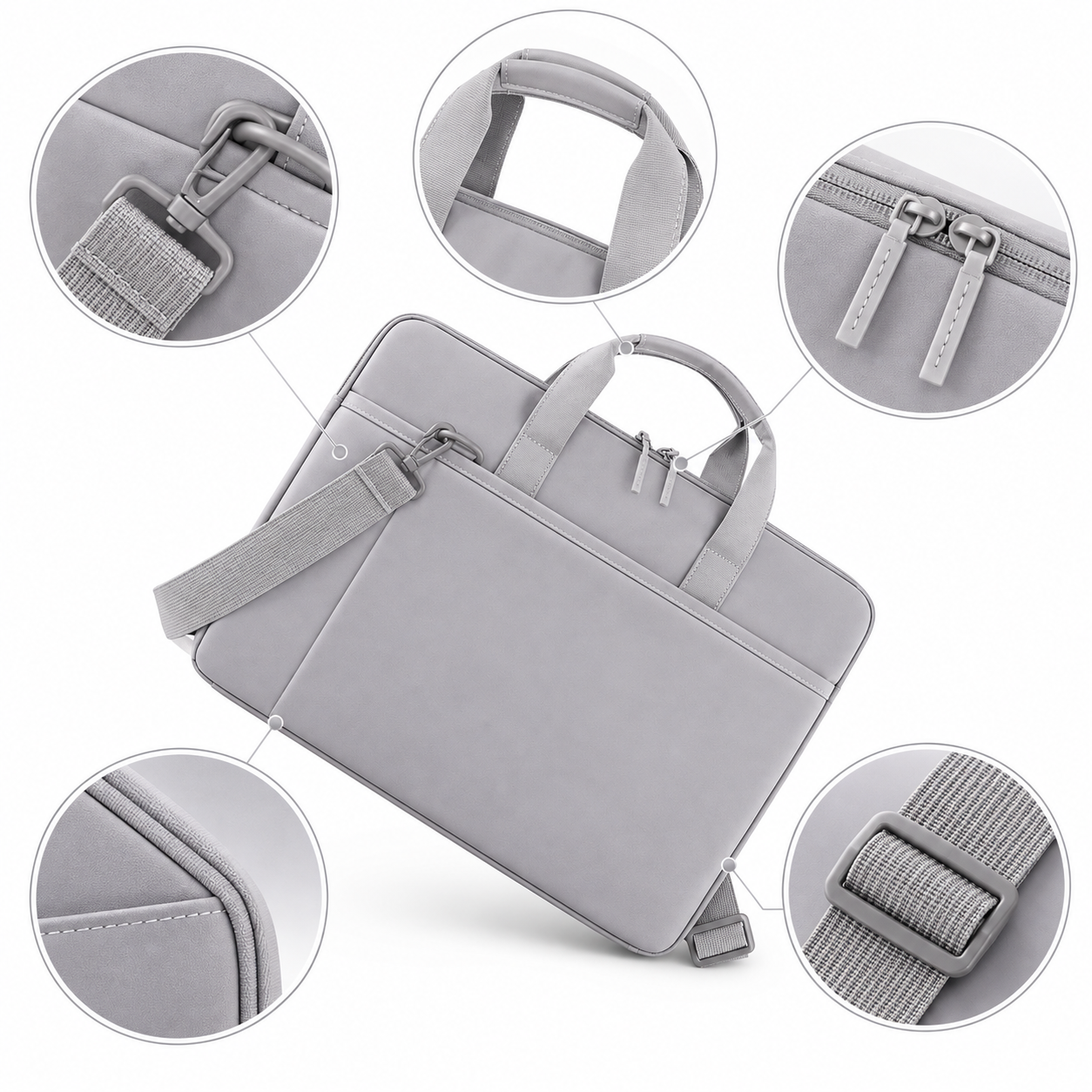 Grey Laptop Shoulder Bag 15.6 Inch Padded Briefcase Adjustable Strap Office Work 4 Grey Laptop Shoulder Bag 15.6 Inch Padded Briefcase Adjustable Strap Office Work - Image 4