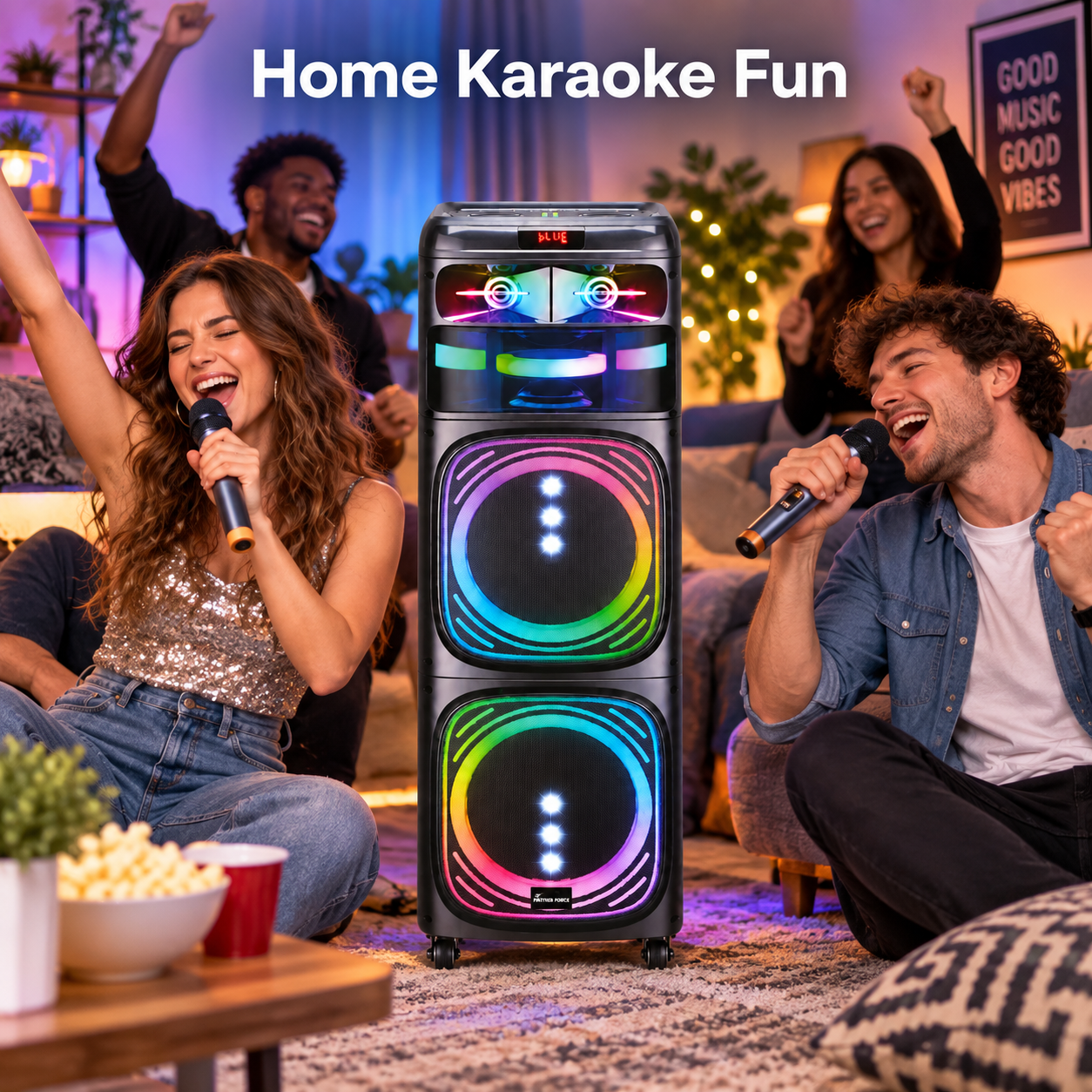Panther Force PF145 Bluetooth Party Speaker Dual 12in 2 Wireless Mics RGB 2 Panther Force PF145 Bluetooth Party Speaker Dual 12in 2 Wireless Mics RGB - Image 2