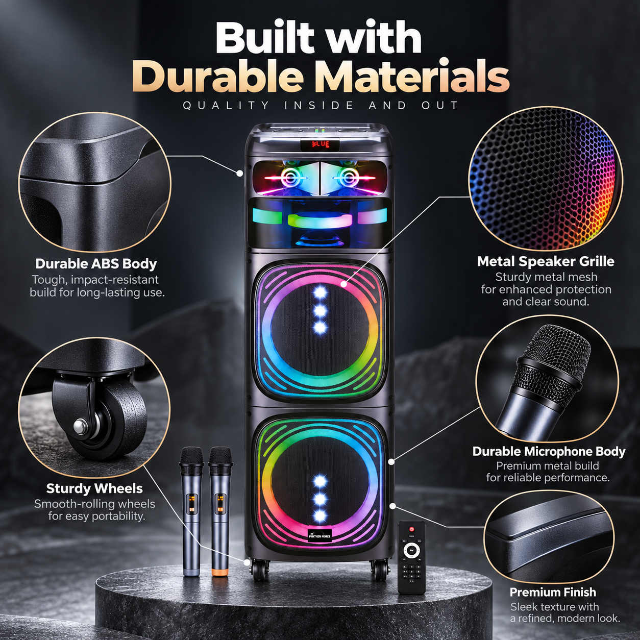 Panther Force PF145 Bluetooth Party Speaker Dual 12in 2 Wireless Mics RGB 4 Panther Force PF145 Bluetooth Party Speaker Dual 12in 2 Wireless Mics RGB - Image 4