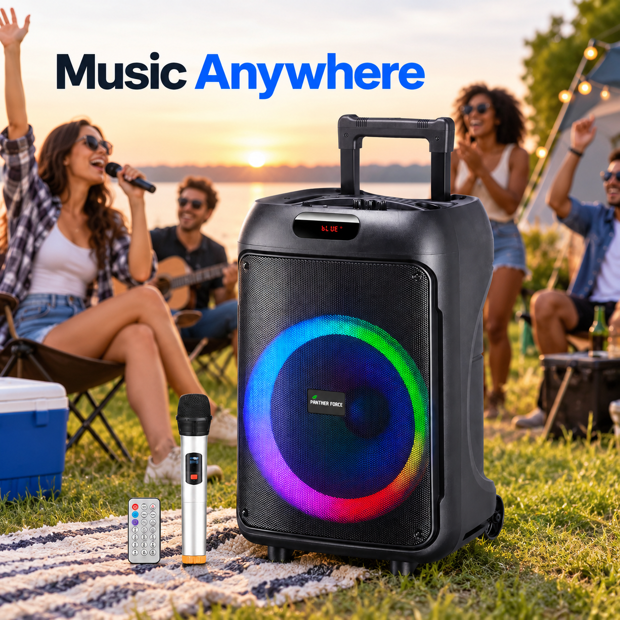 Panther Force PF146 Bluetooth Trolley Speaker Wireless Mic LED Karaoke 2 Panther Force PF146 Bluetooth Trolley Speaker Wireless Mic LED Karaoke - Image 2