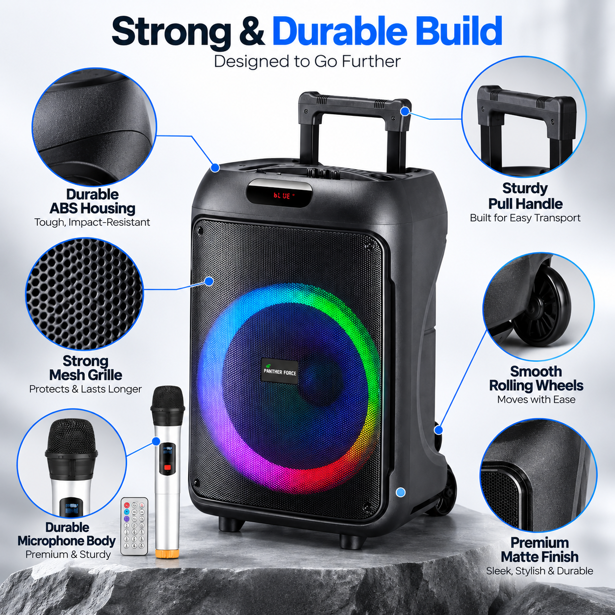 Panther Force PF146 Bluetooth Trolley Speaker Wireless Mic LED Karaoke 4 Panther Force PF146 Bluetooth Trolley Speaker Wireless Mic LED Karaoke - Image 4