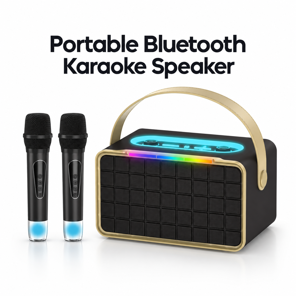Portable Bluetooth Karaoke Speaker with 2 Microphones RGB Party Speaker 1 Portable Bluetooth Karaoke Speaker with 2 Microphones RGB Party Speaker
