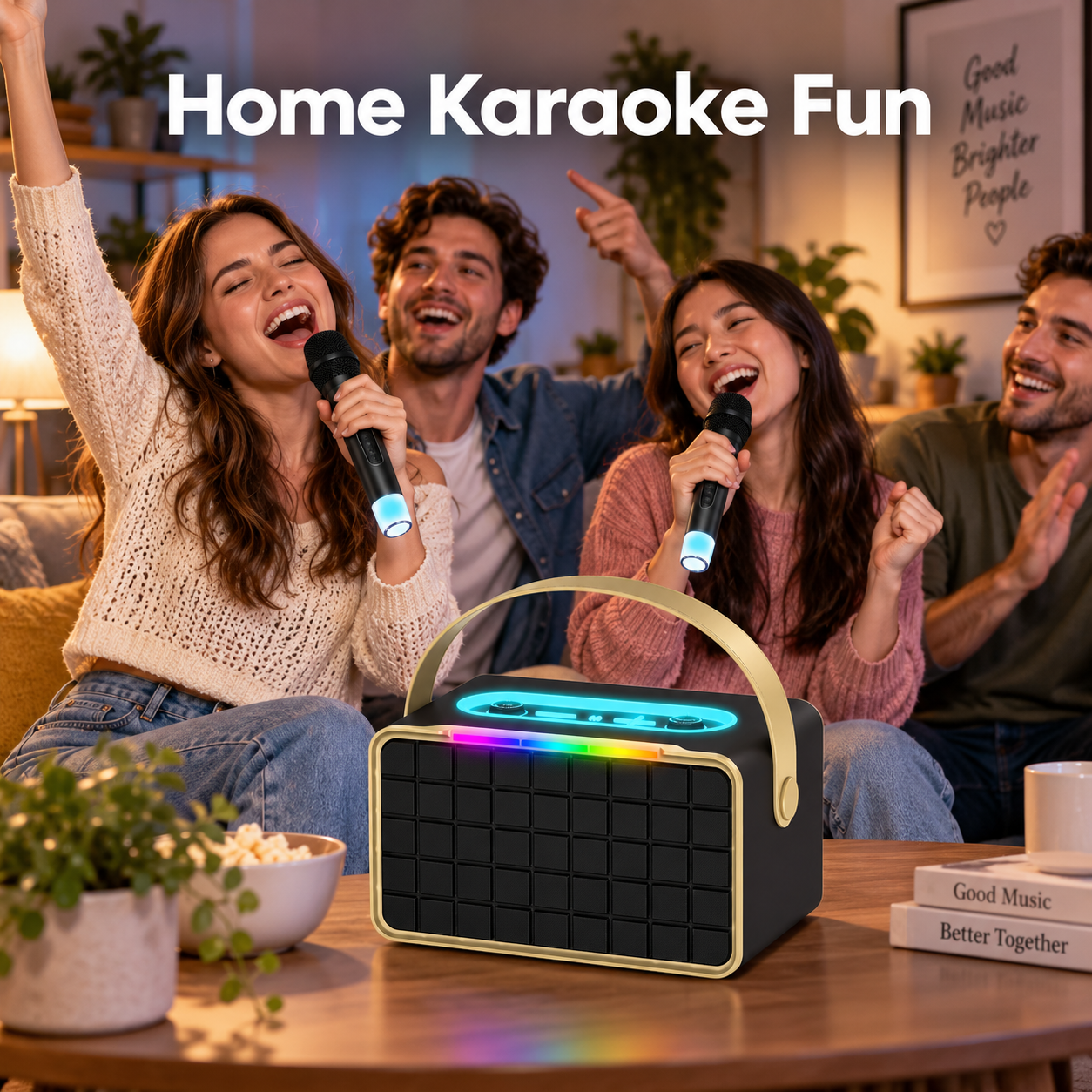 Portable Bluetooth Karaoke Speaker with 2 Microphones RGB Party Speaker 2 Portable Bluetooth Karaoke Speaker with 2 Microphones RGB Party Speaker - Image 2