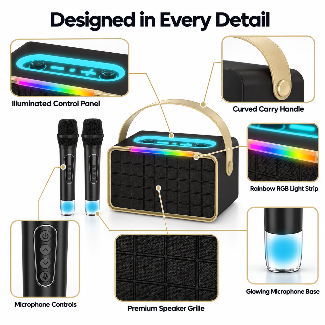 Portable Bluetooth Karaoke Speaker with 2 Microphones RGB Party Speaker 3 Portable Bluetooth Karaoke Speaker with 2 Microphones RGB Party Speaker - Image 3