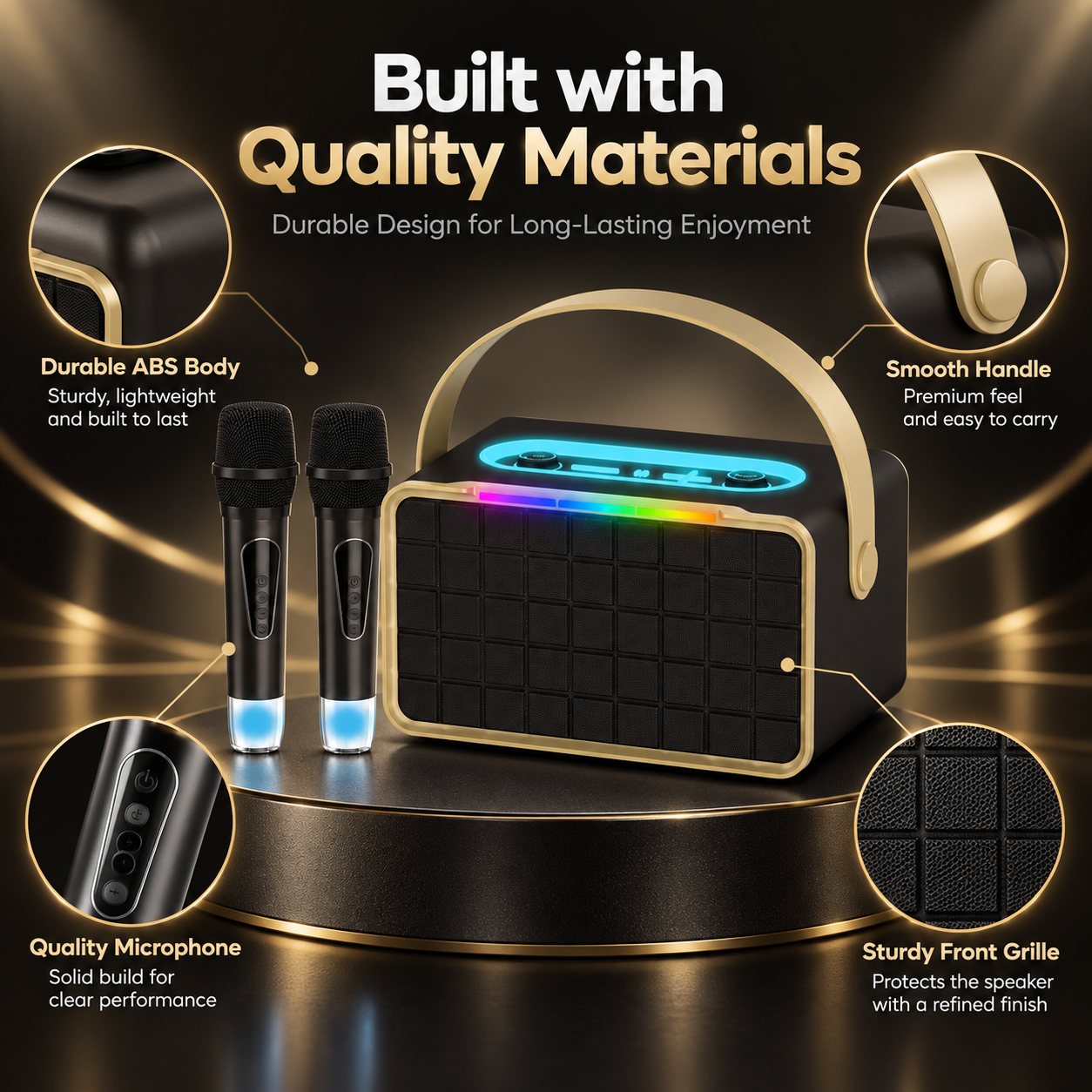 Portable Bluetooth Karaoke Speaker with 2 Microphones RGB Party Speaker 4 Portable Bluetooth Karaoke Speaker with 2 Microphones RGB Party Speaker - Image 4