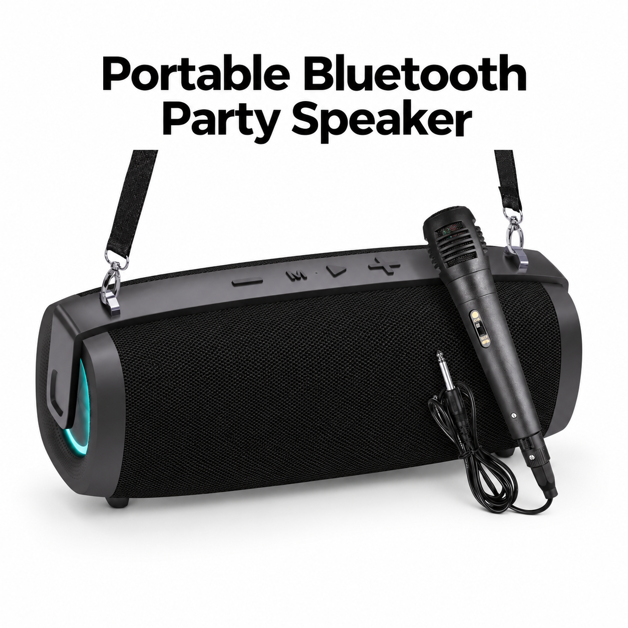 Portable Bluetooth Party Speaker with Wired Microphone RGB Karaoke Speaker 1 Portable Bluetooth Party Speaker with Wired Microphone RGB Karaoke Speaker
