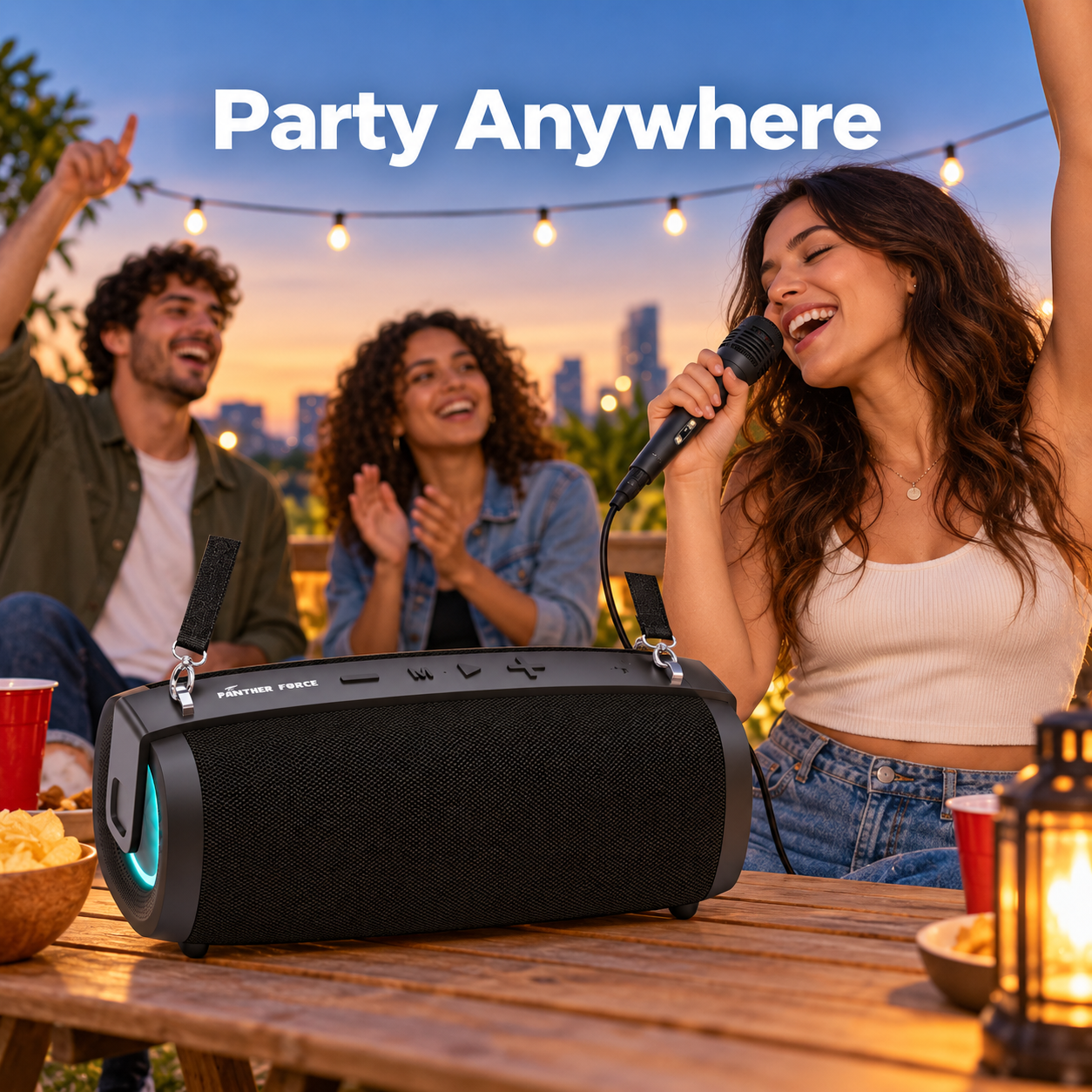 Portable Bluetooth Party Speaker with Wired Microphone RGB Karaoke Speaker 2 Portable Bluetooth Party Speaker with Wired Microphone RGB Karaoke Speaker - Image 2