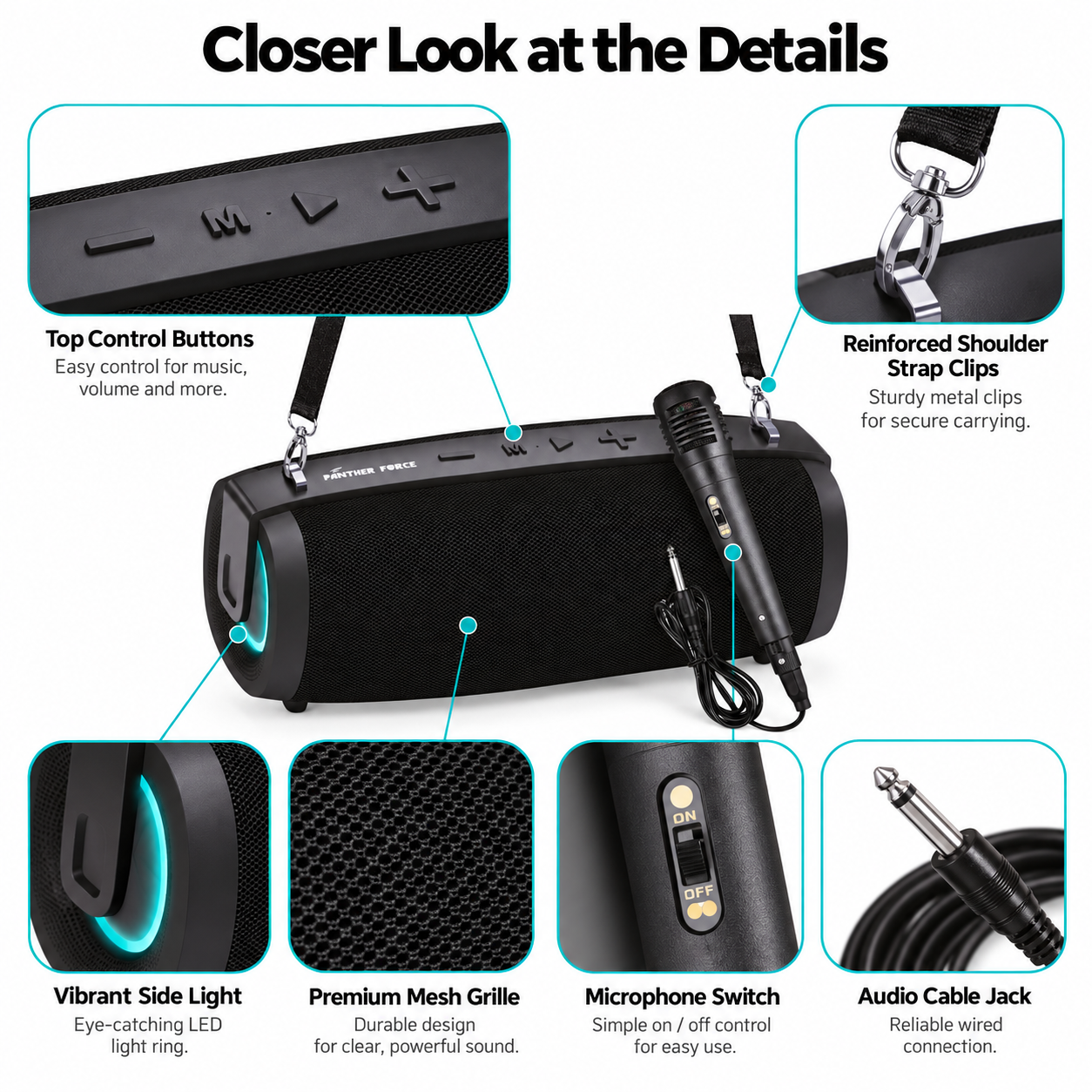 Portable Bluetooth Party Speaker with Wired Microphone RGB Karaoke Speaker 3 Portable Bluetooth Party Speaker with Wired Microphone RGB Karaoke Speaker - Image 3