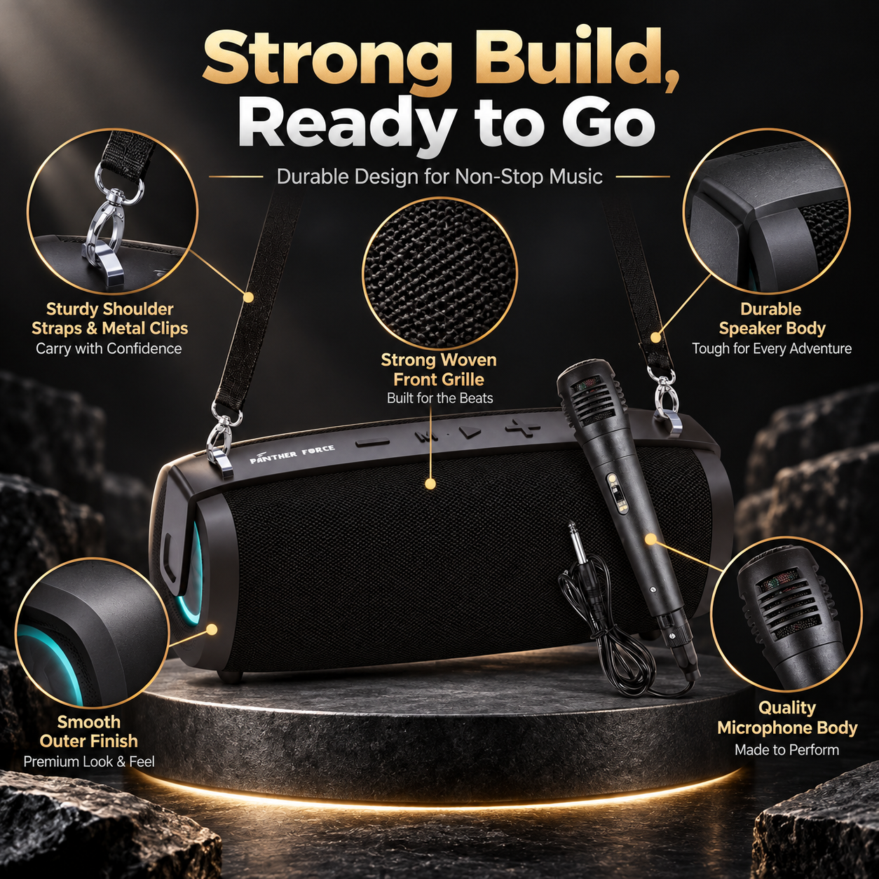 Portable Bluetooth Party Speaker with Wired Microphone RGB Karaoke Speaker 4 Portable Bluetooth Party Speaker with Wired Microphone RGB Karaoke Speaker - Image 4