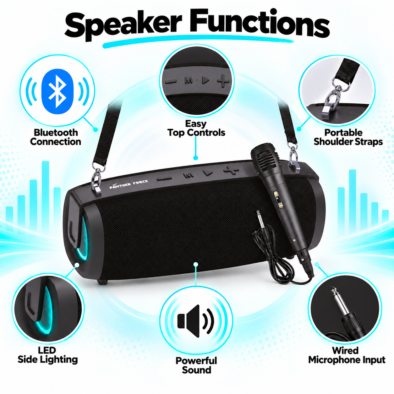 Portable Bluetooth Party Speaker with Wired Microphone RGB Karaoke Speaker 5 Portable Bluetooth Party Speaker with Wired Microphone RGB Karaoke Speaker - Image 5