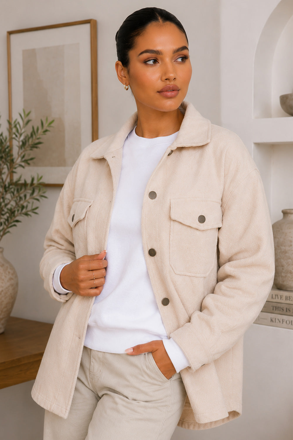 Ladies Long Sleeve Button Up Shacket 1 Ladies Long Sleeve Button Up Shacket