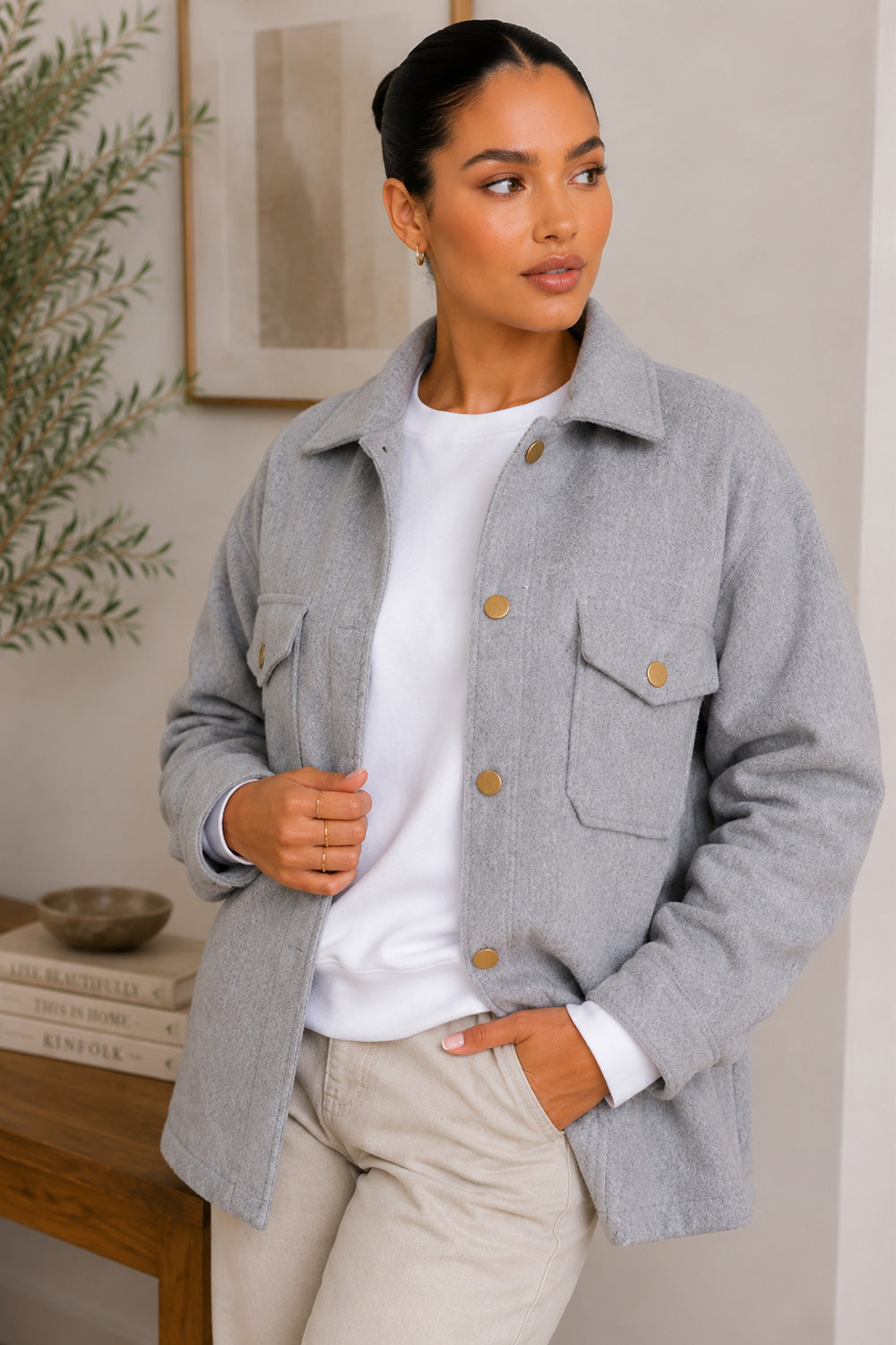 Ladies Long Sleeve Button Up Shacket 3 Ladies Long Sleeve Button Up Shacket - Image 3