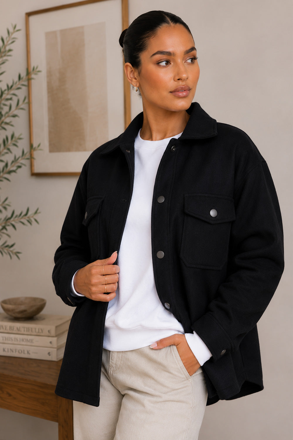 Ladies Long Sleeve Button Up Shacket 2 Ladies Long Sleeve Button Up Shacket - Image 2