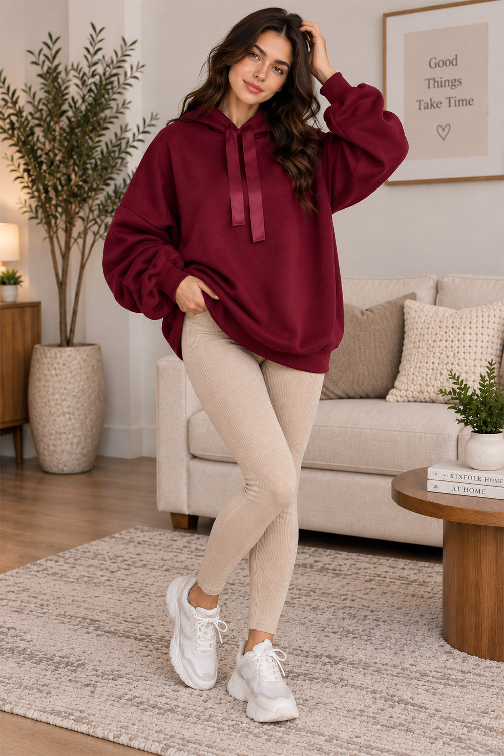 Women’s Ruched Sleeve Oversized Ladies Ribbon Hoodie Jumper Top 14 Women’s Ruched Sleeve Oversized Ladies Ribbon Hoodie Jumper Top - Image 14