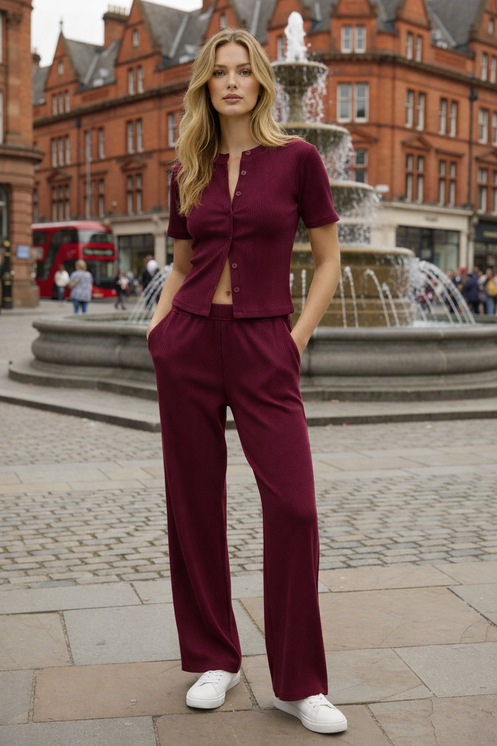 Mae Short Sleeve Rib Button Trouser Suit 5 Mae Short Sleeve Rib Button Trouser Suit - Image 5