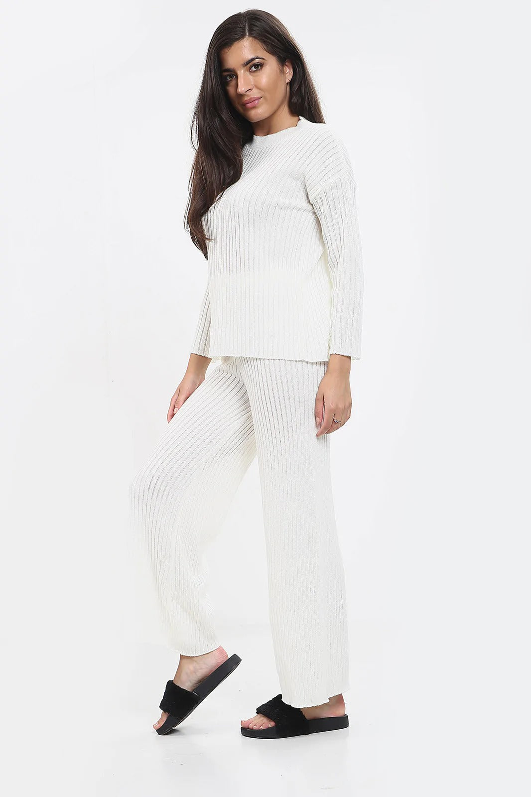 Womens Ladies Knitted Ribbed Round Neck 2 Pcs Loungewear Tracksuit Set 3 Womens Ladies Knitted Ribbed Round Neck 2 Pcs Loungewear Tracksuit Set - Image 3