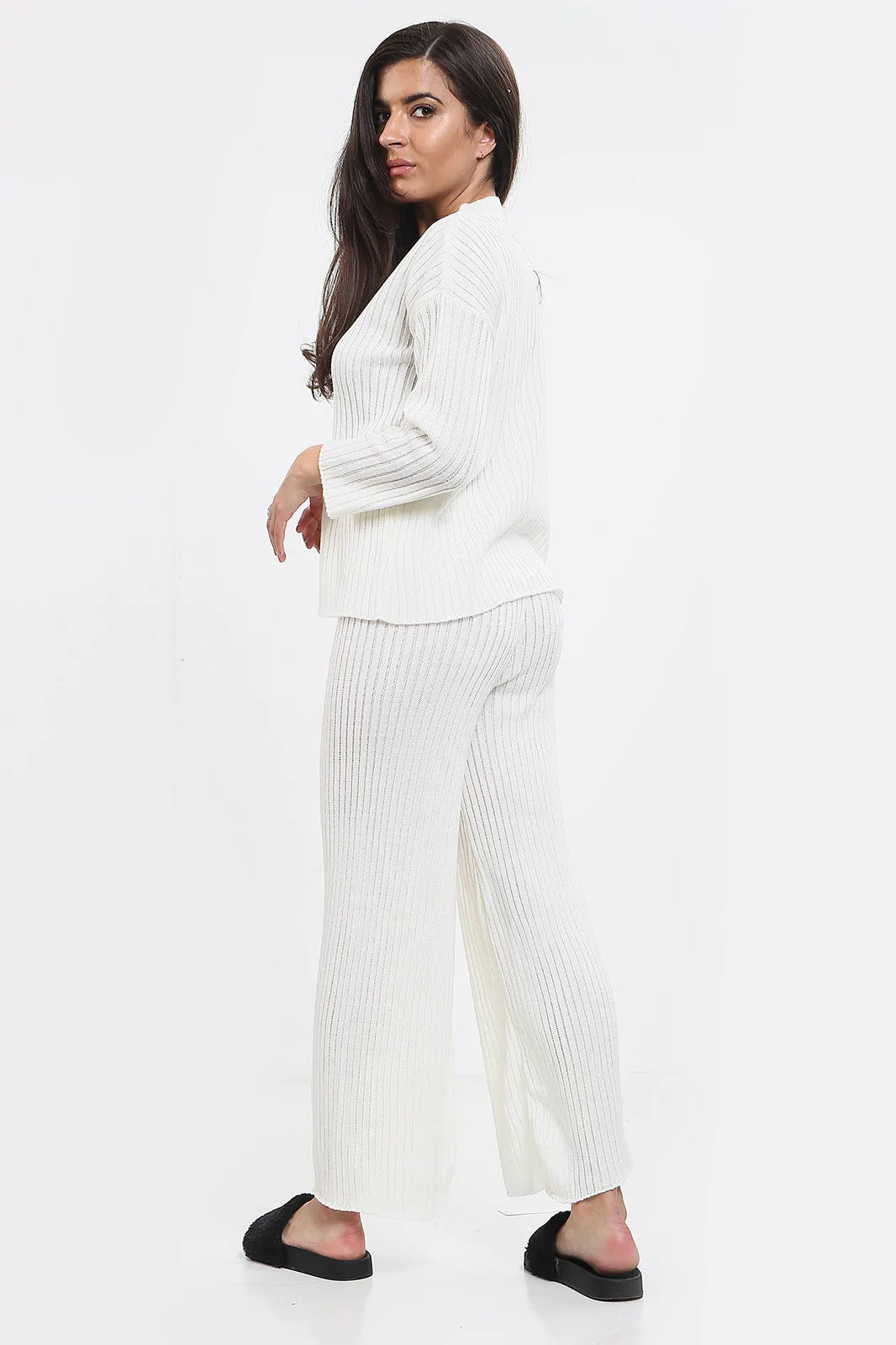 Womens Ladies Knitted Ribbed Round Neck 2 Pcs Loungewear Tracksuit Set 4 Womens Ladies Knitted Ribbed Round Neck 2 Pcs Loungewear Tracksuit Set - Image 4