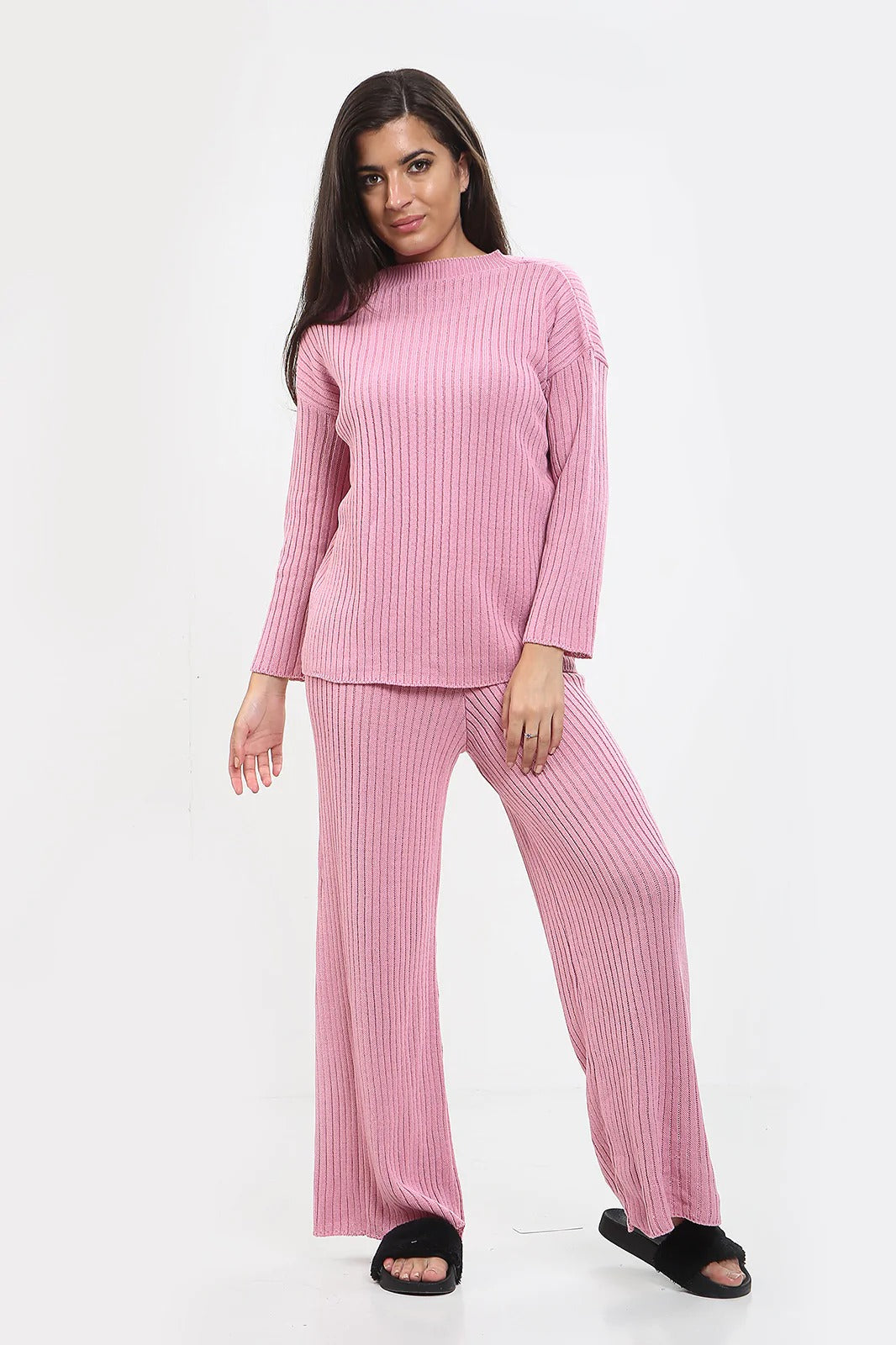 Womens Ladies Knitted Ribbed Round Neck 2 Pcs Loungewear Tracksuit Set 5 Womens Ladies Knitted Ribbed Round Neck 2 Pcs Loungewear Tracksuit Set - Image 5