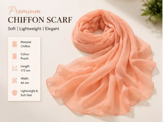 Peach Chiffon Scarf Women Lightweight Soft Hijab Shawl Wrap Elegant 1 Peach Chiffon Scarf Women Lightweight Soft Hijab Shawl Wrap Elegant