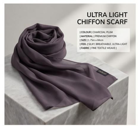 Women's Ultra Light Charcoal Plum Chiffon Scarf Hijab Shawl 1 Women's Ultra Light Charcoal Plum Chiffon Scarf Hijab Shawl