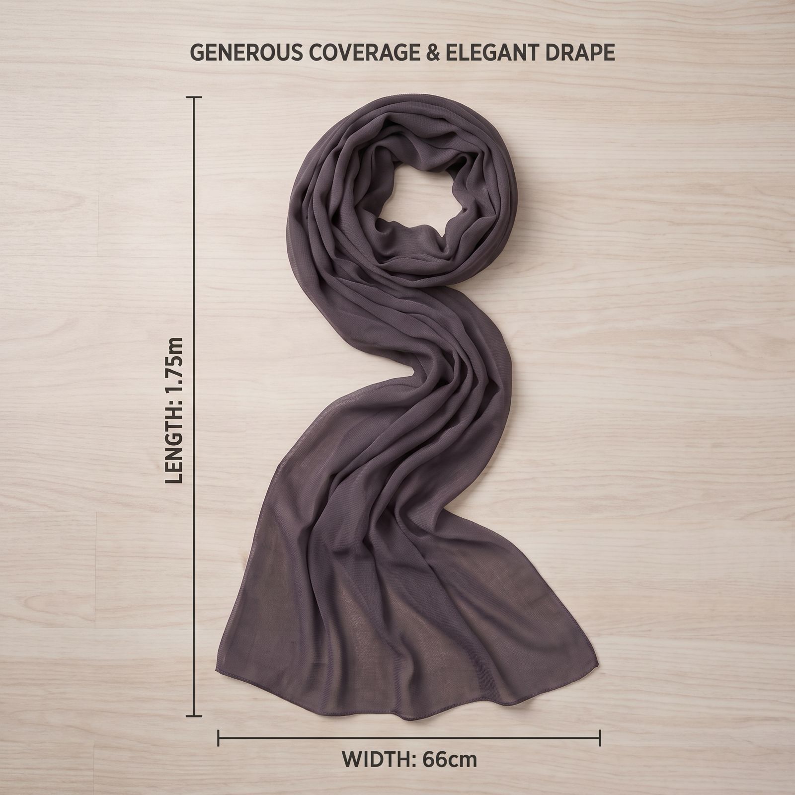 Women's Ultra Light Charcoal Plum Chiffon Scarf Hijab Shawl 3 Women's Ultra Light Charcoal Plum Chiffon Scarf Hijab Shawl - Image 3