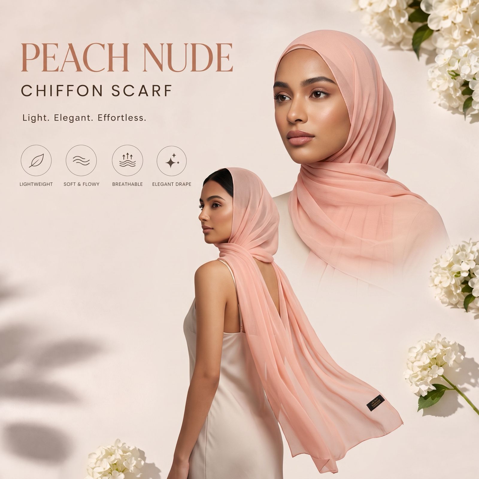 Peach Nude Chiffon Scarf Women Lightweight Soft Hijab Shawl Wrap Elegant UK 6 Peach Nude Chiffon Scarf Women Lightweight Soft Hijab Shawl Wrap Elegant UK - Image 6