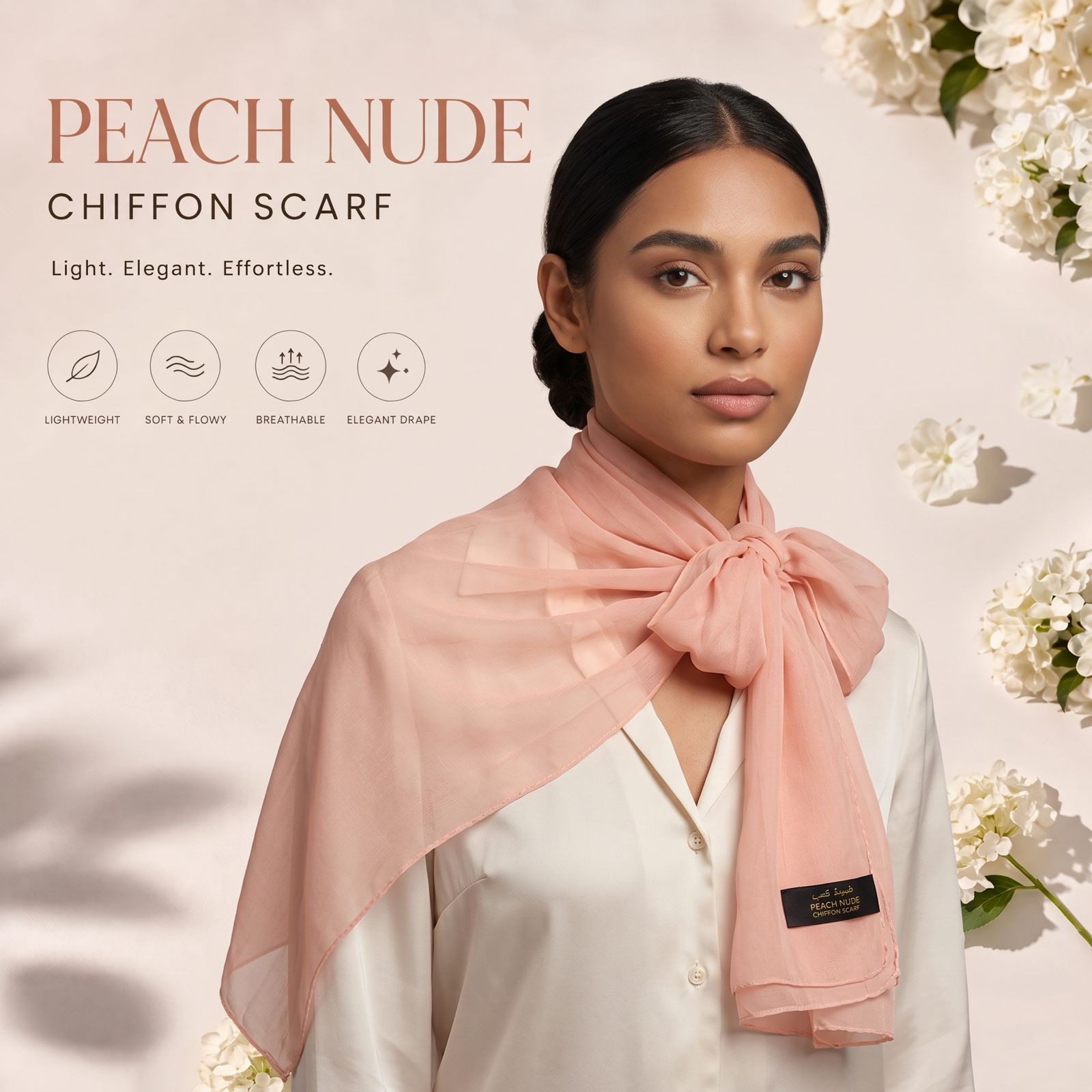 Peach Nude Chiffon Scarf Women Lightweight Soft Hijab Shawl Wrap Elegant UK 7 Peach Nude Chiffon Scarf Women Lightweight Soft Hijab Shawl Wrap Elegant UK - Image 7