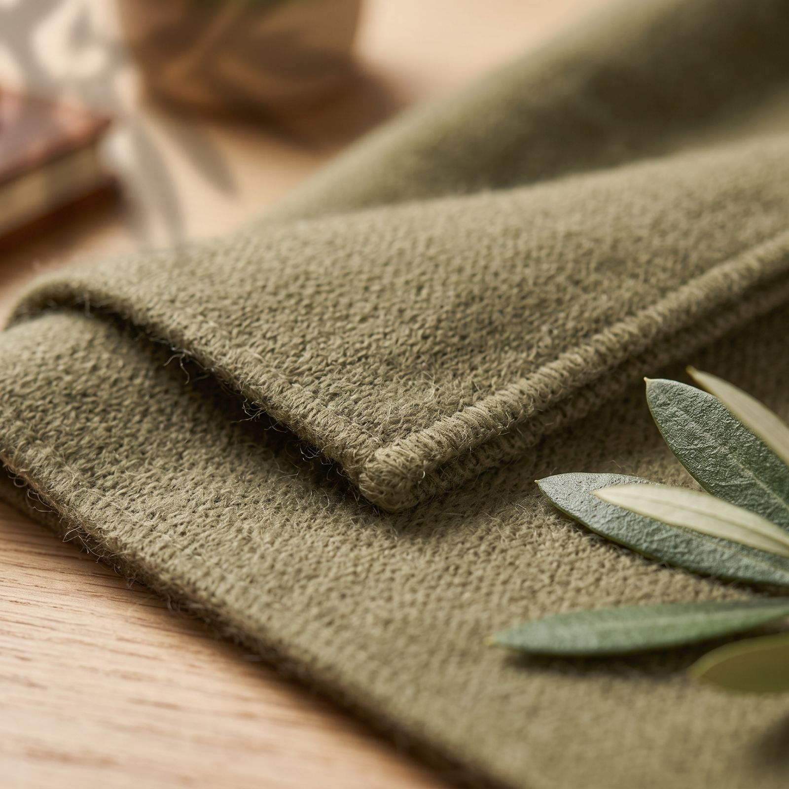 Olive Green Wool Scarf Soft Warm Lightweight Knit Shawl Wrap 180cm x 63cm 4 Olive Green Wool Scarf Soft Warm Lightweight Knit Shawl Wrap 180cm x 63cm - Image 4