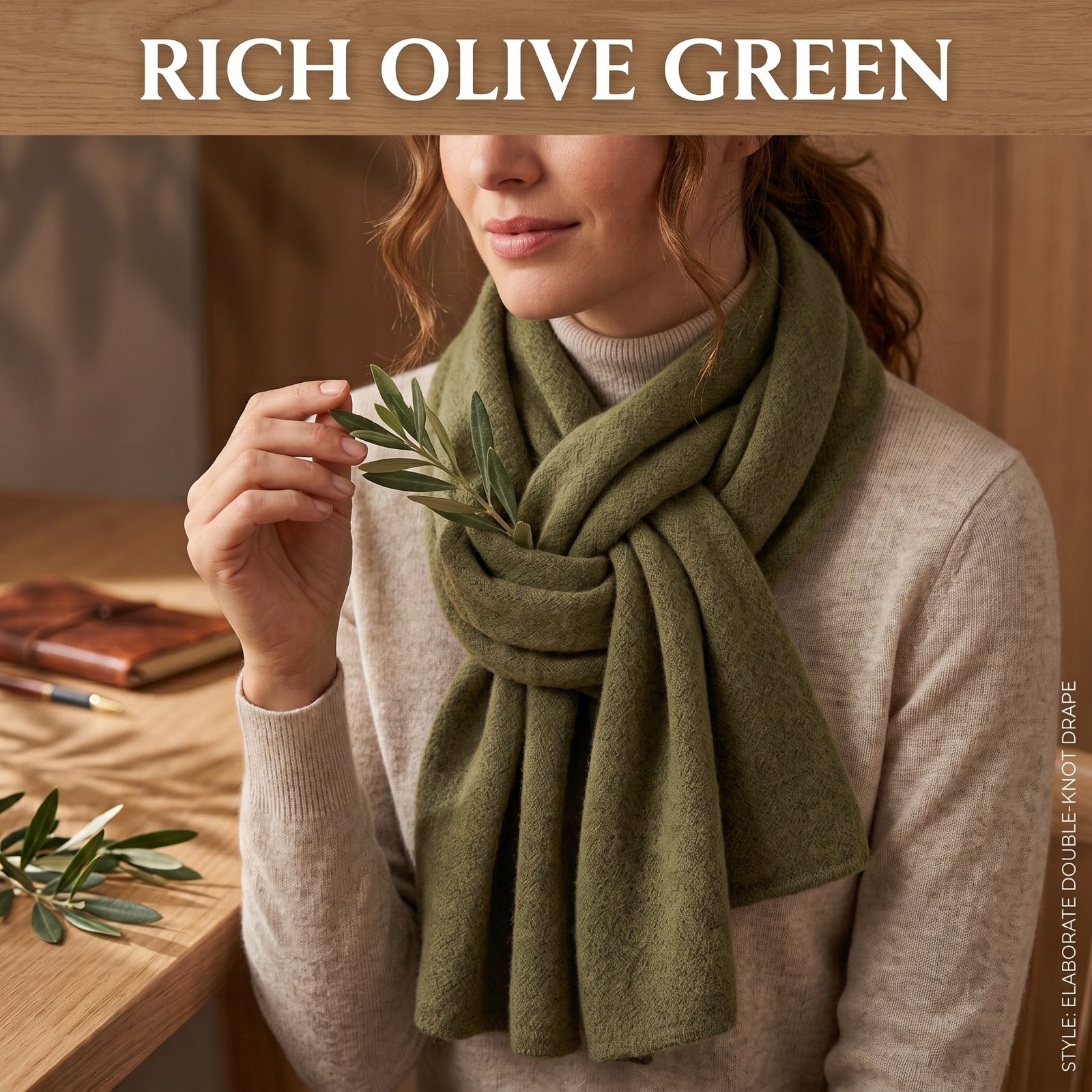 Olive Green Wool Scarf Soft Warm Lightweight Knit Shawl Wrap 180cm x 63cm 6 Olive Green Wool Scarf Soft Warm Lightweight Knit Shawl Wrap 180cm x 63cm - Image 6