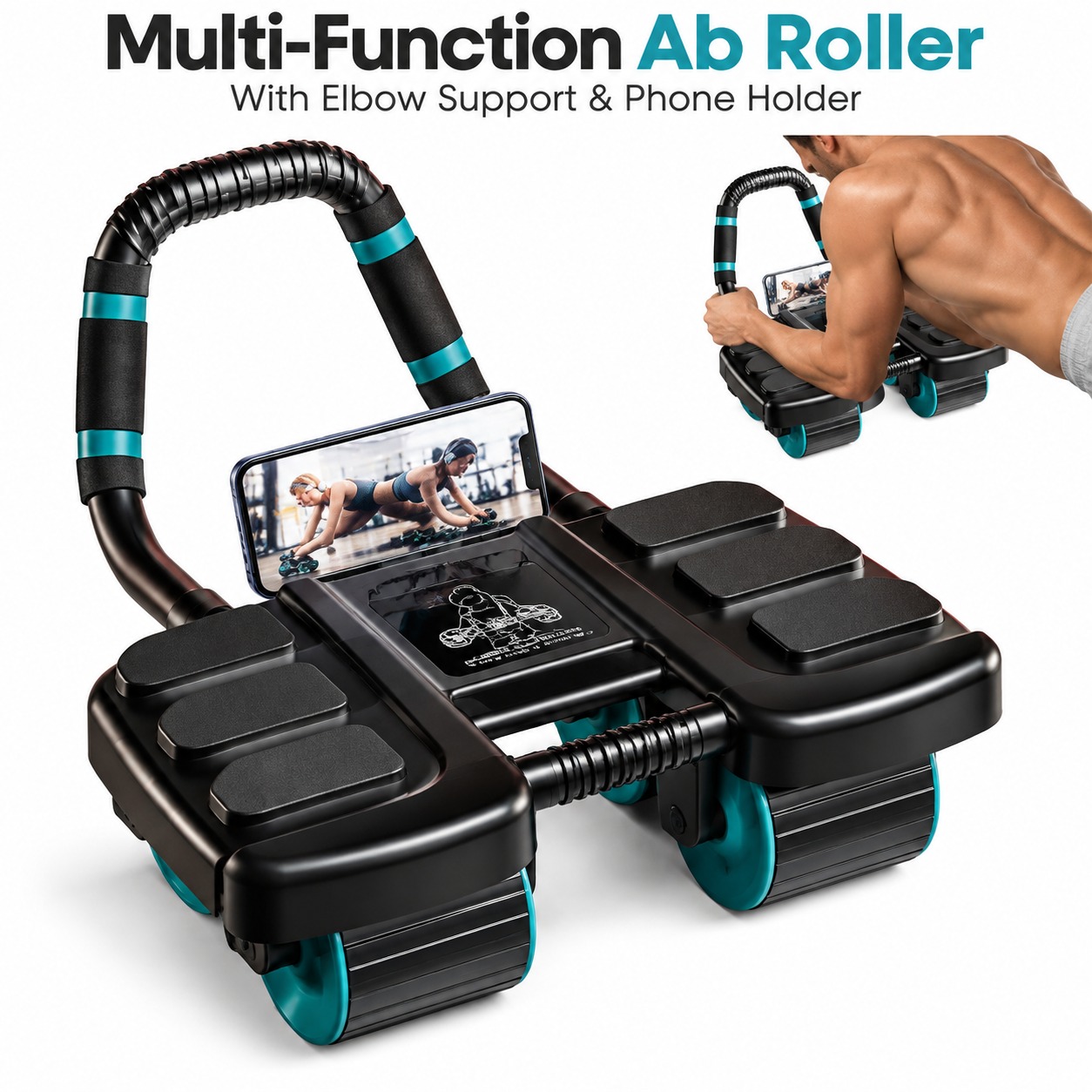 4 Wheel Ab Roller Core Trainer with Elbow Support Home Gym Fitness Exercise Tool 1 4 Wheel Ab Roller Core Trainer with Elbow Support Home Gym Fitness Exercise Tool