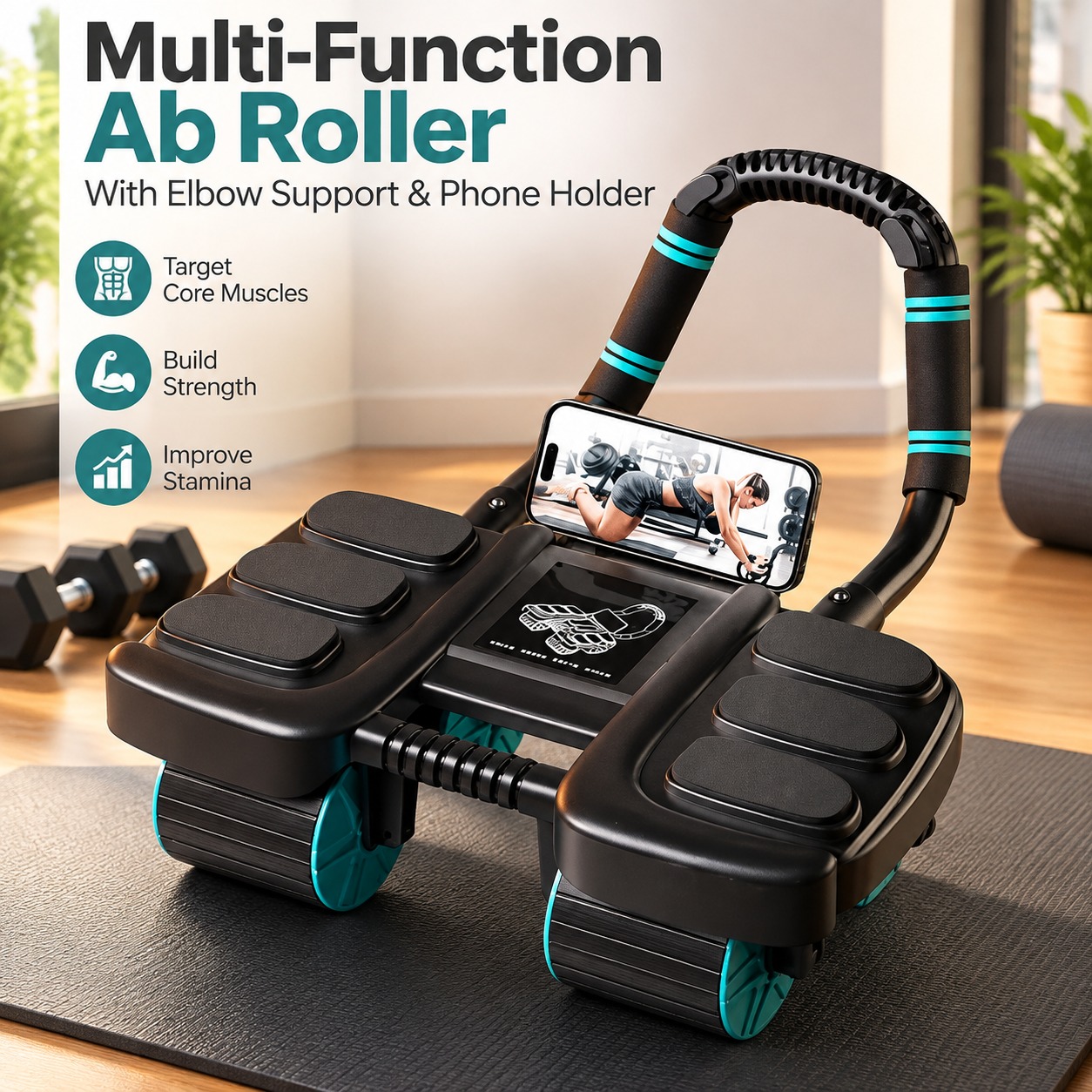 4 Wheel Ab Roller Core Trainer with Elbow Support Home Gym Fitness Exercise Tool 6 4 Wheel Ab Roller Core Trainer with Elbow Support Home Gym Fitness Exercise Tool - Image 6