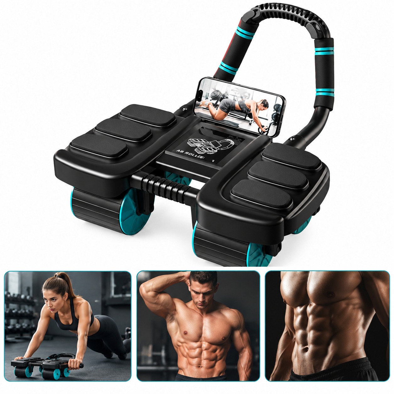 4 Wheel Ab Roller Core Trainer with Elbow Support Home Gym Fitness Exercise Tool 2 4 Wheel Ab Roller Core Trainer with Elbow Support Home Gym Fitness Exercise Tool - Image 2