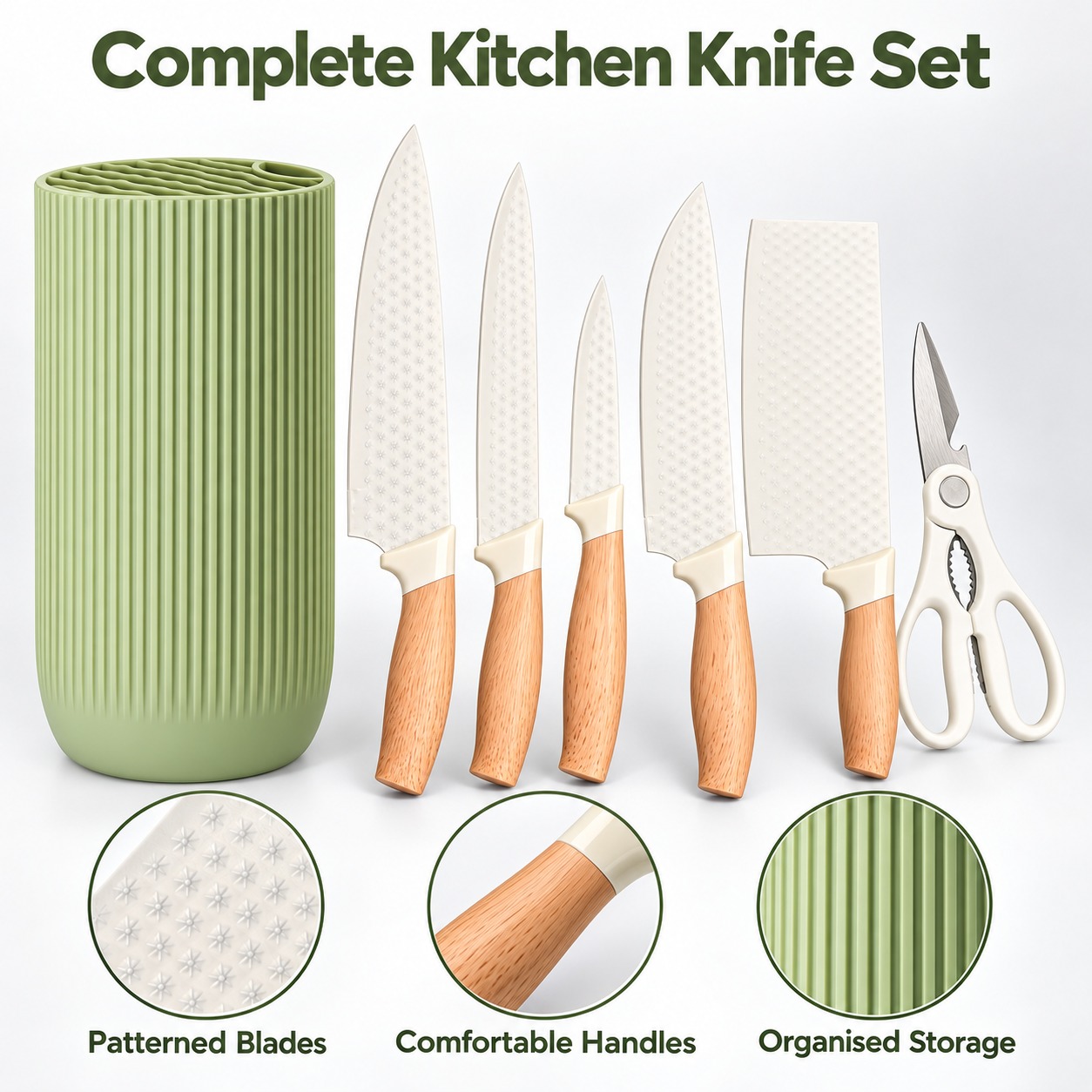 6 Piece Kitchen Knife Set Stainless Steel Blades Wooden Handles Scissor Block UK 5 6 Piece Kitchen Knife Set Stainless Steel Blades Wooden Handles Scissor Block UK - Image 5